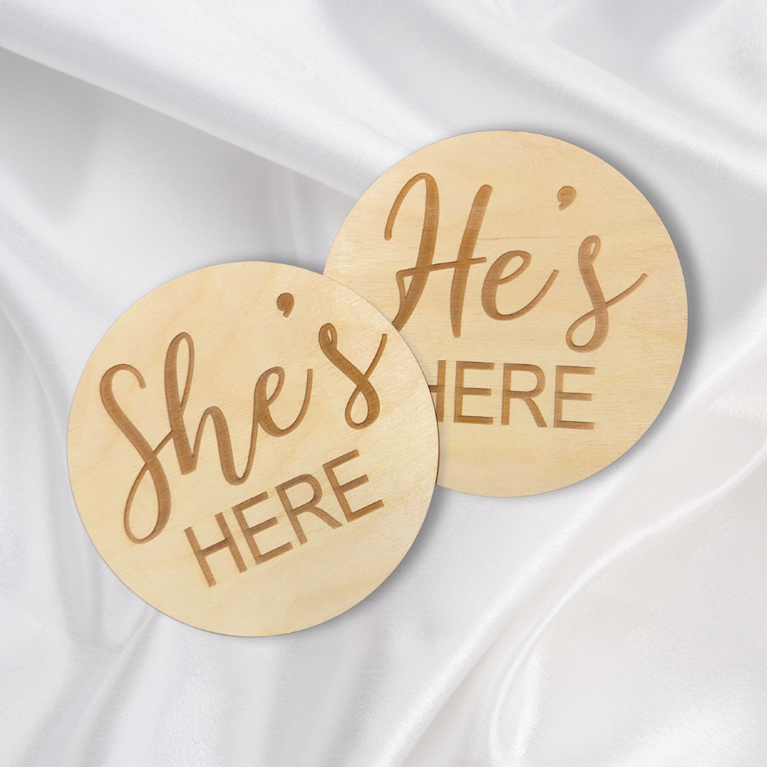 Engraved Round Wood Cutouts, 1/4 - Inch Thick, Ideal for Celebrating Baby's Arrival
