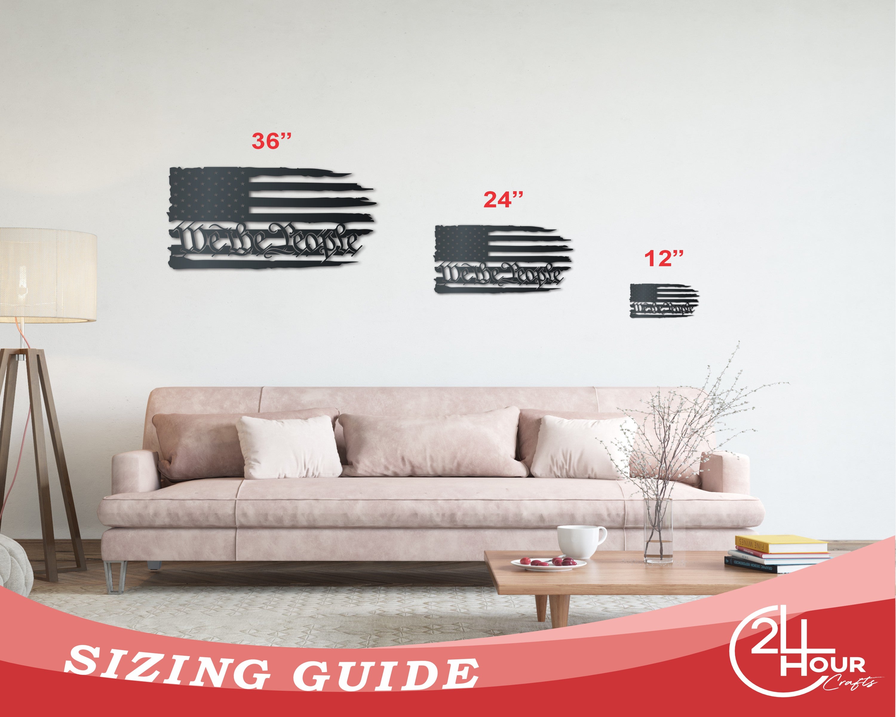 Stunning Metal 'We the People' USA Flag Wall Art Decor for Indoor and Outdoor Spaces with Up to 36 Inches Size and Over 20 Diverse Color Choices