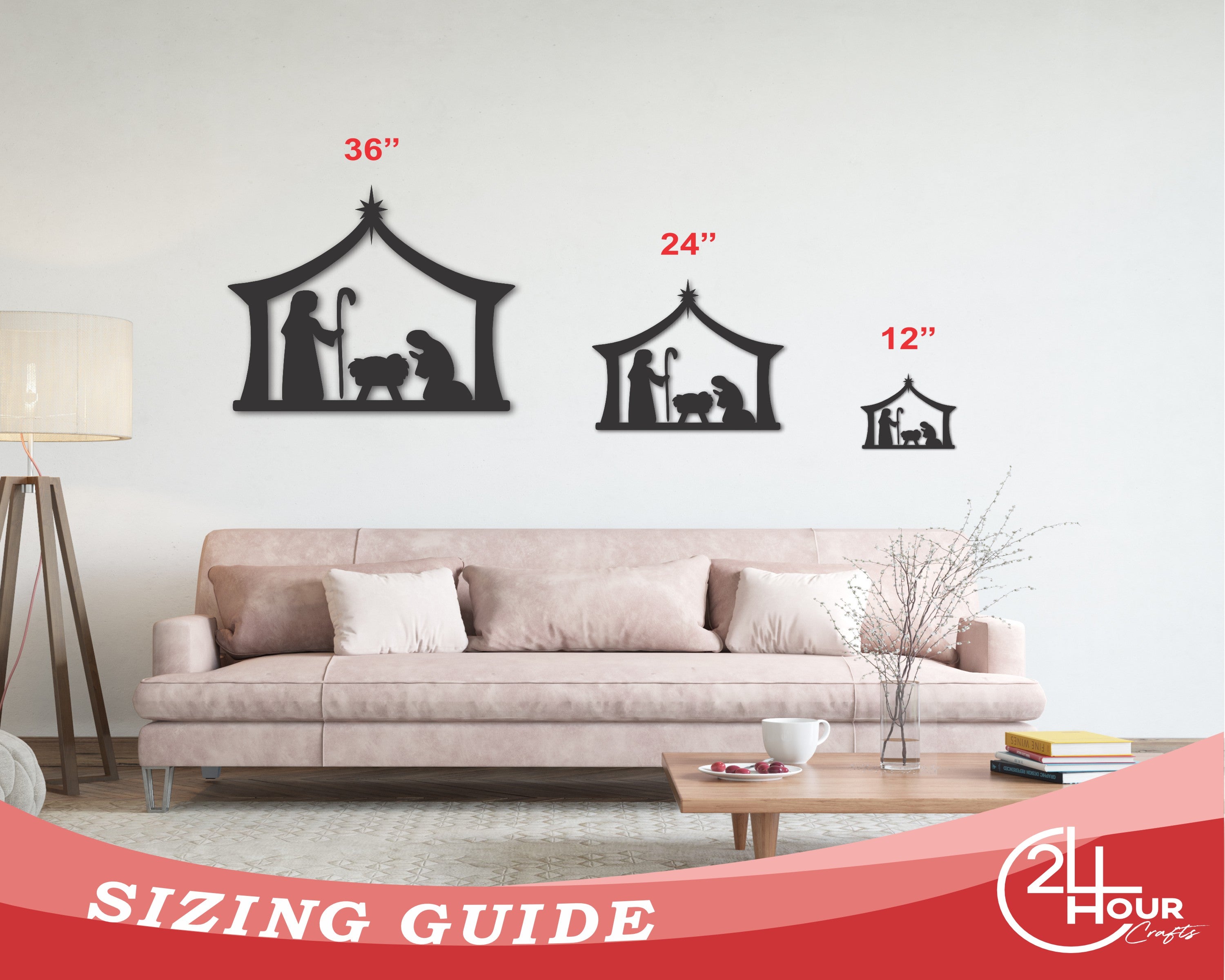 Customizable Metal Christmas Nativity Scene Wall Decor with 15 Color Options and Various Sizes