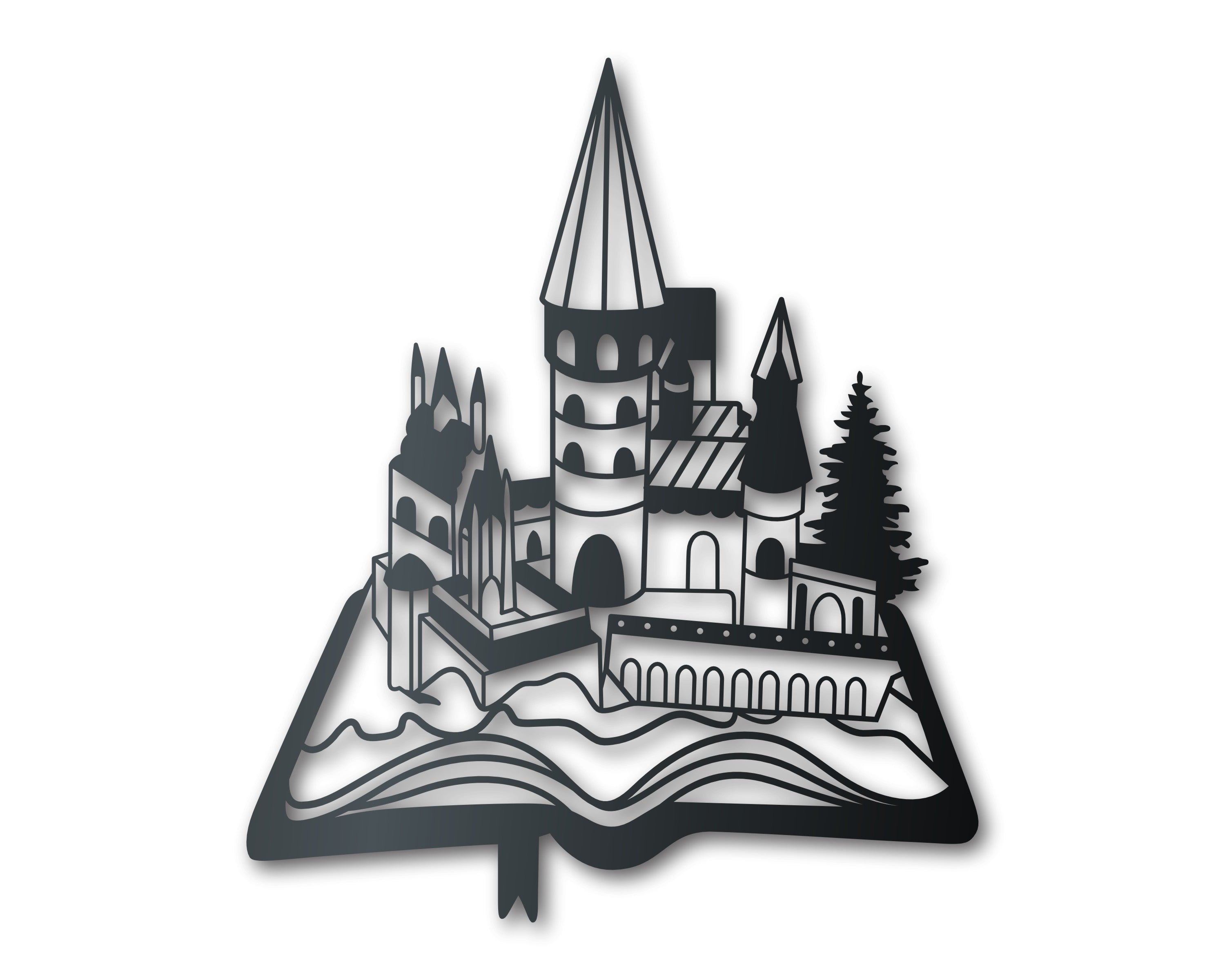 Indoor and Outdoor Decorative Metal Storybook Castle Wall Art with Up to 36 - Inch Size and Over 20 Color Choices