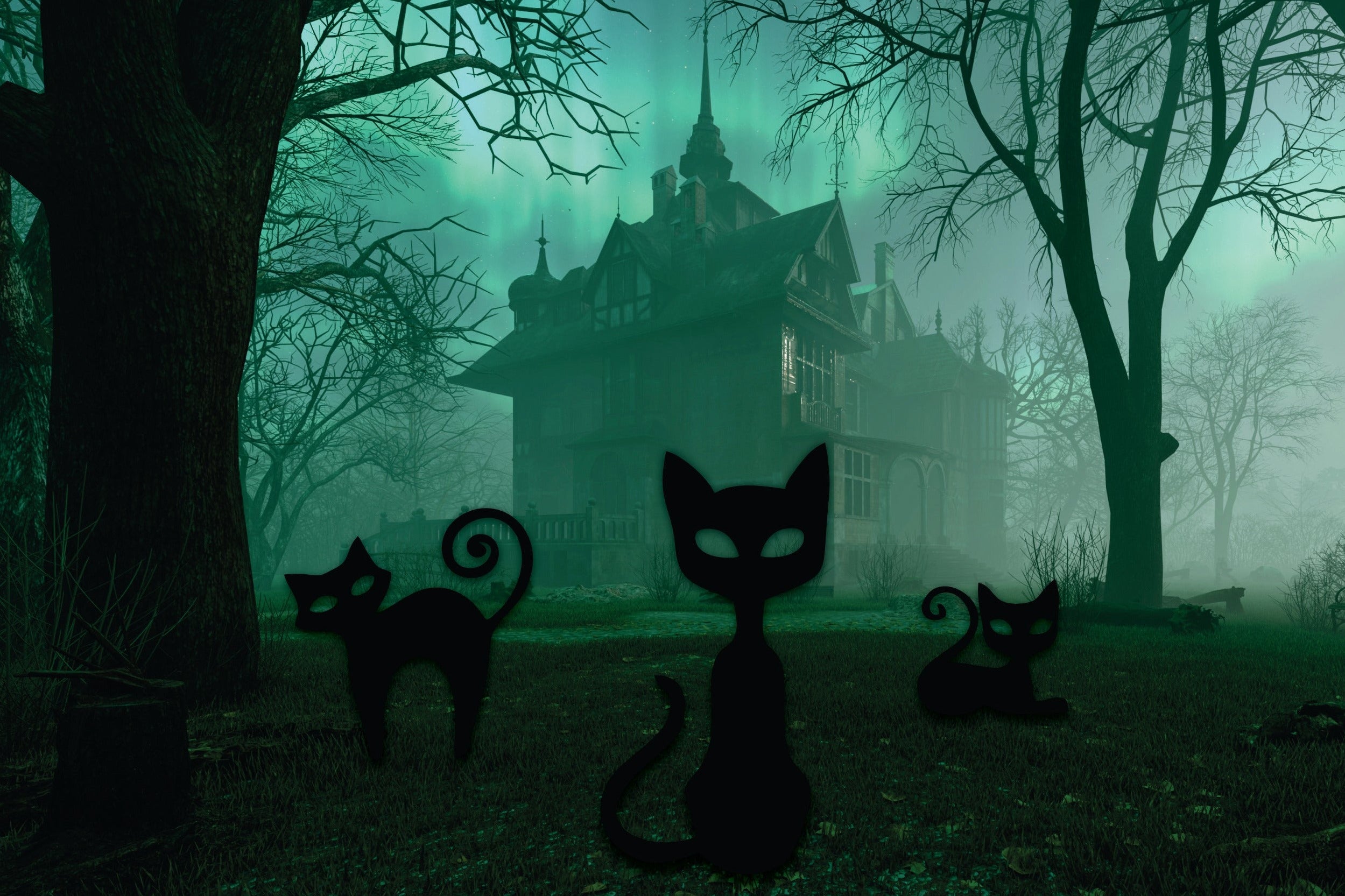 Metal Outdoor Halloween Cat Garden Decorative Stakes - Set of Three with Up to 46 Inches Height and More Than 20 Color Choices