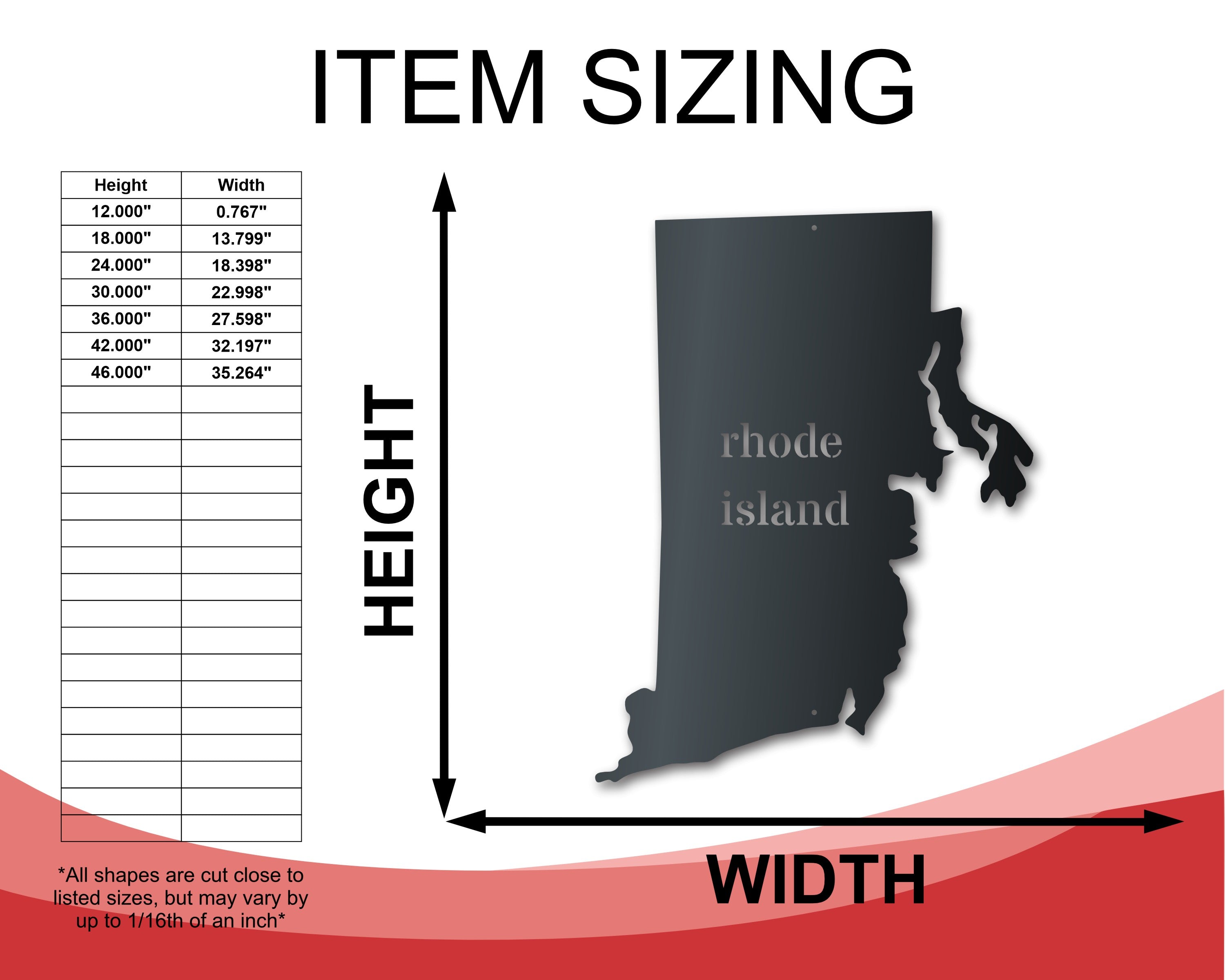 Customizable Metal Rhode Island Wall Art with 14 Color Choices