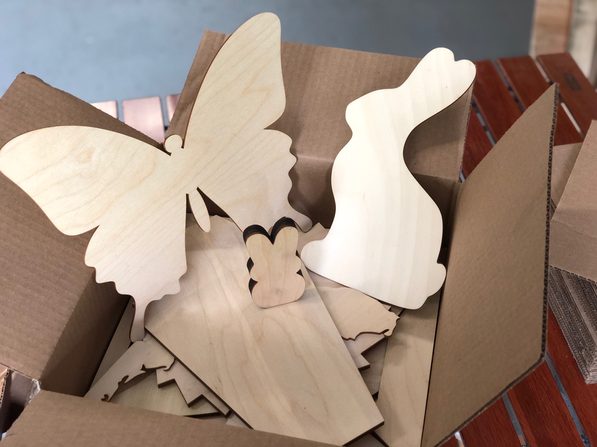 1LB Assorted Shapes Unfinished Wood Mystery Craft Box for Creative Projects