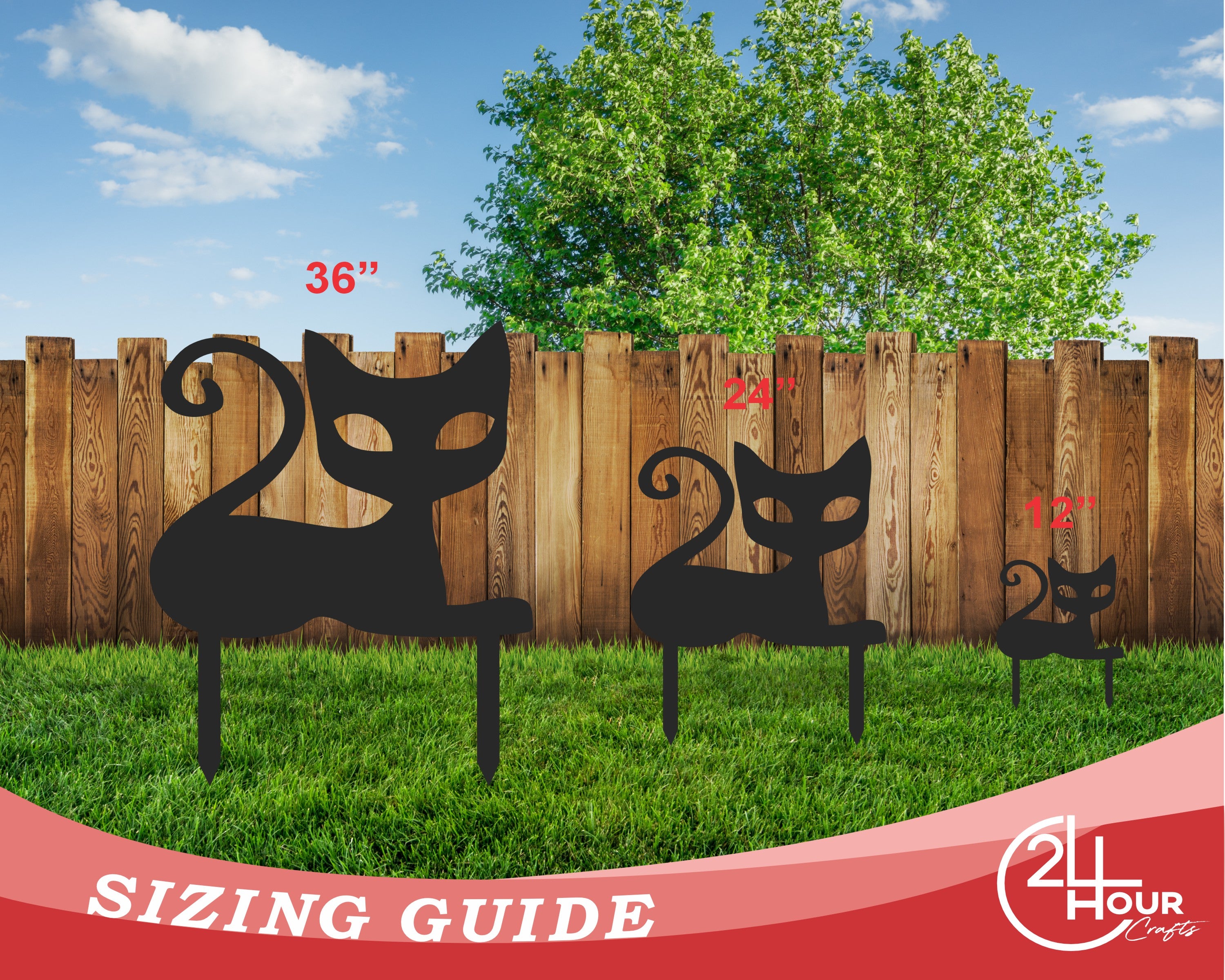 Metal Outdoor Halloween Cat Garden Decorative Stakes - Set of Three with Up to 46 Inches Height and More Than 20 Color Choices