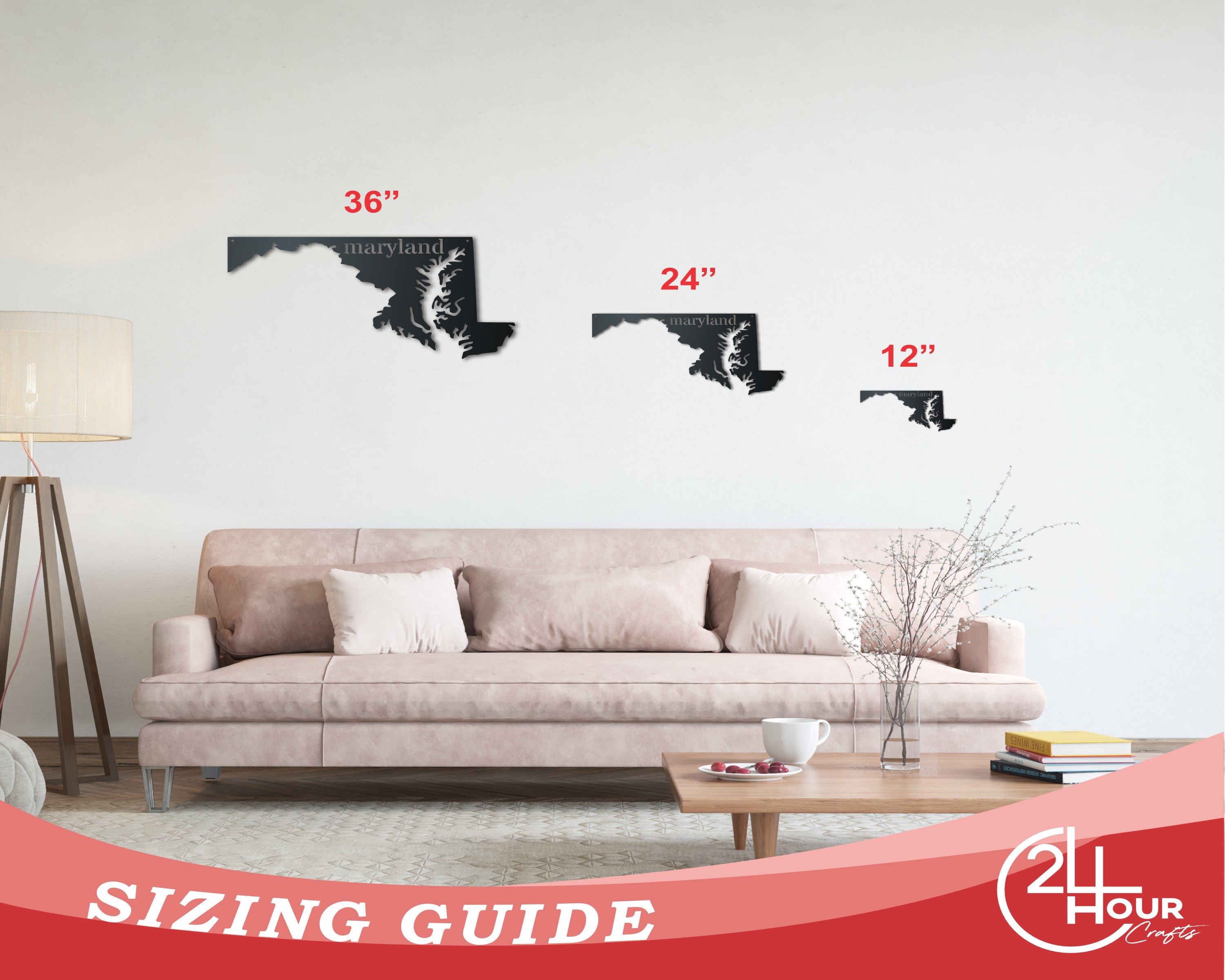 Customizable Metal Wall Art Sign of Maryland State in the US with 14 Color Choices