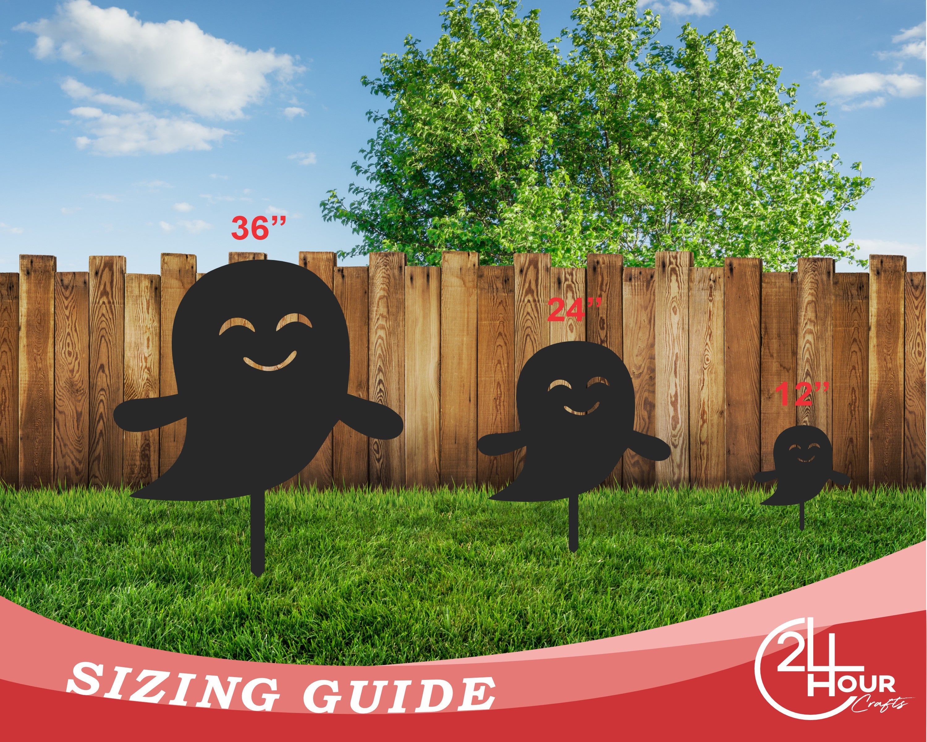 3-Piece Set of Metal Halloween Ghost Garden Stakes with Over 20 Color Choices