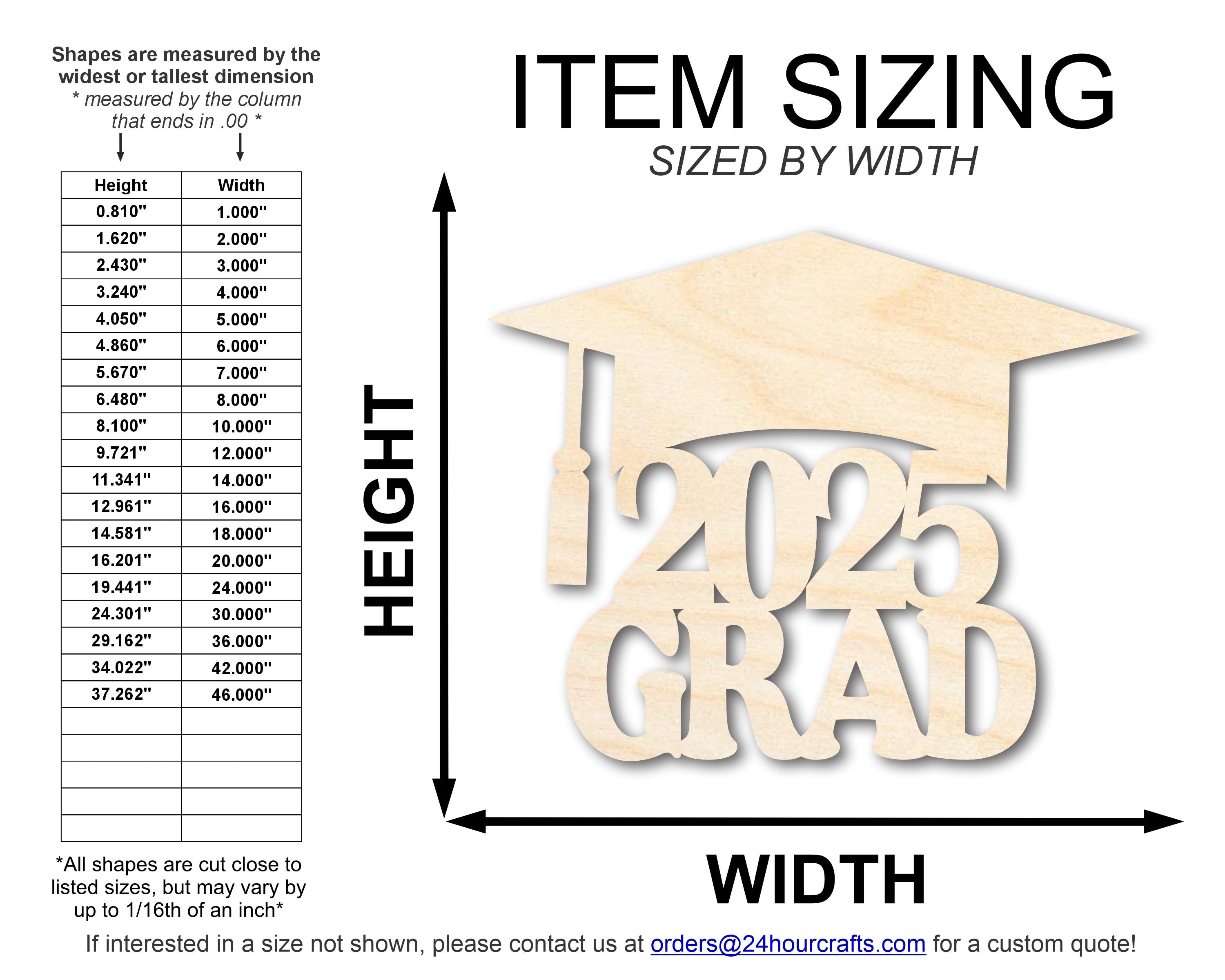 Unfinished Baltic Birch 2025 Grad Shape DIY Craft Cutout up to 46 Inches