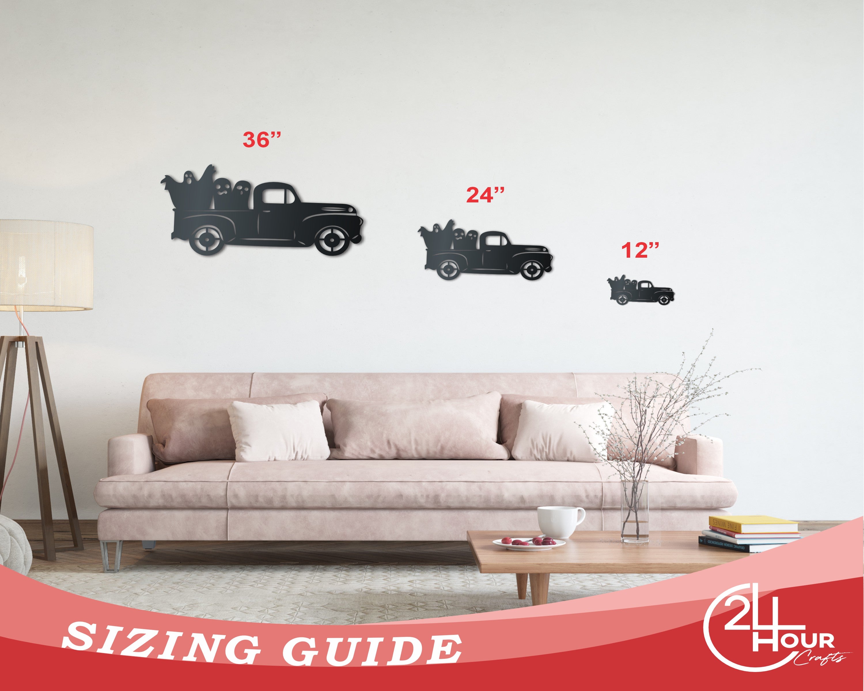 Indoor & Outdoor Metal Ghost Pickup Truck Wall Art for Halloween - 36 Sizes, 20+ Colors