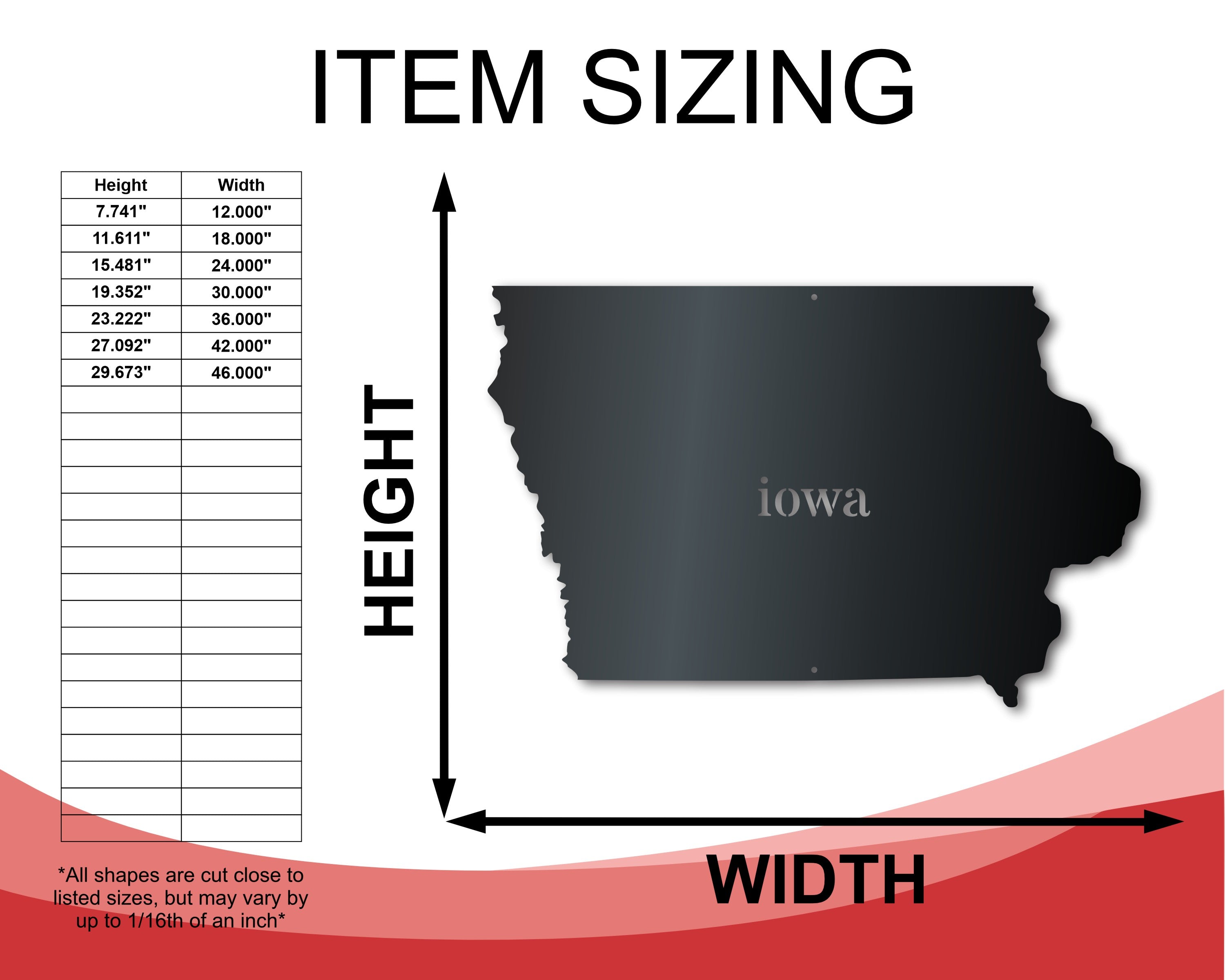 Customizable Metal Iowa Wall Art - 14 Color Choices, 12 - 46 Inches