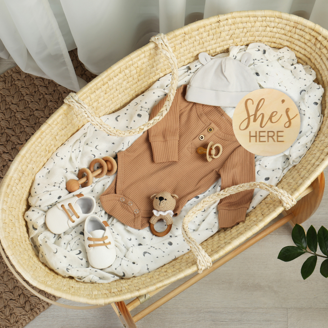 Engraved Round Wood Cutouts, 1/4 - Inch Thick, Ideal for Celebrating Baby's Arrival
