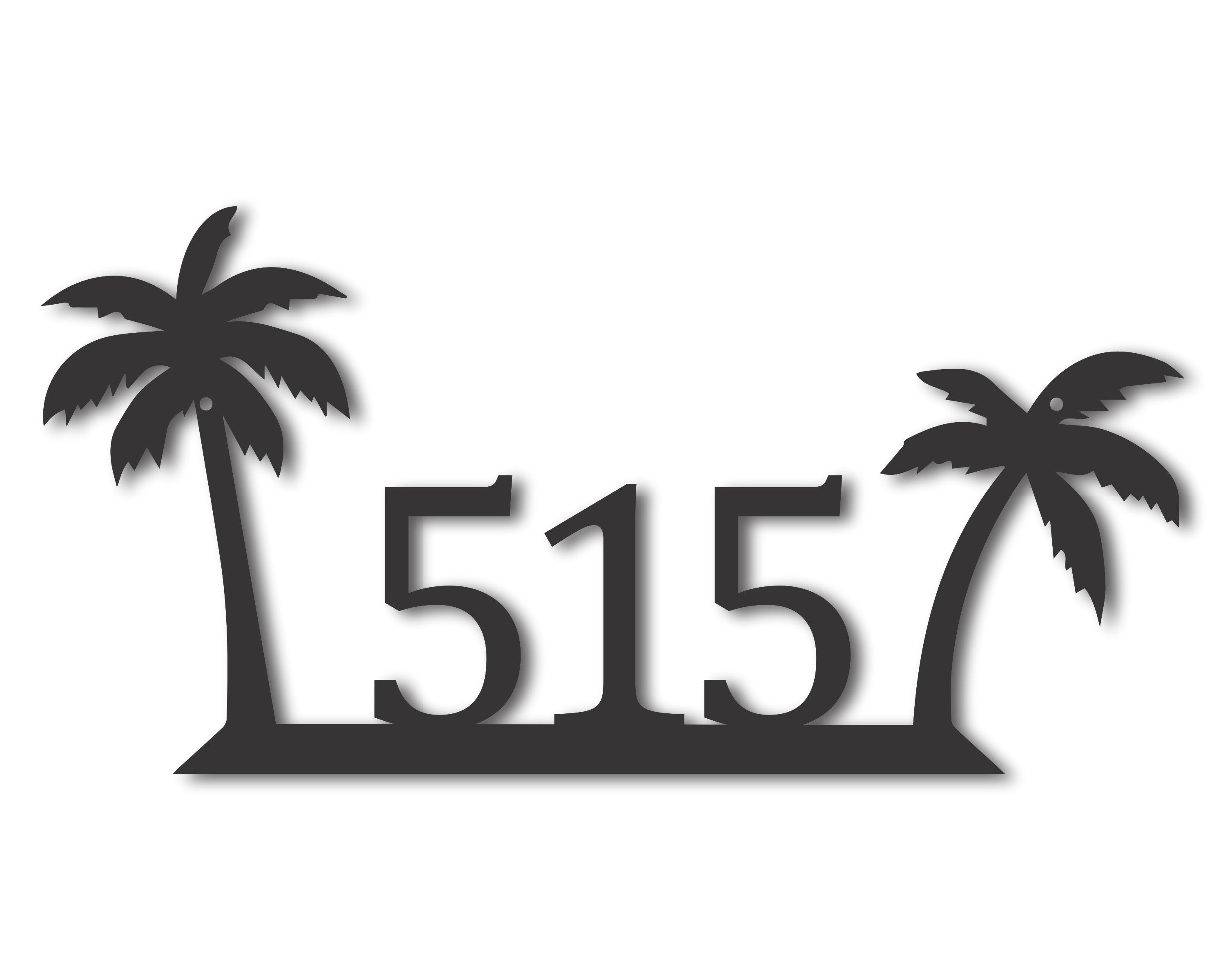 Metal Tropical Style House Number Sign with Metal Palm Tree Design | 15 Different Color Options for Address Display