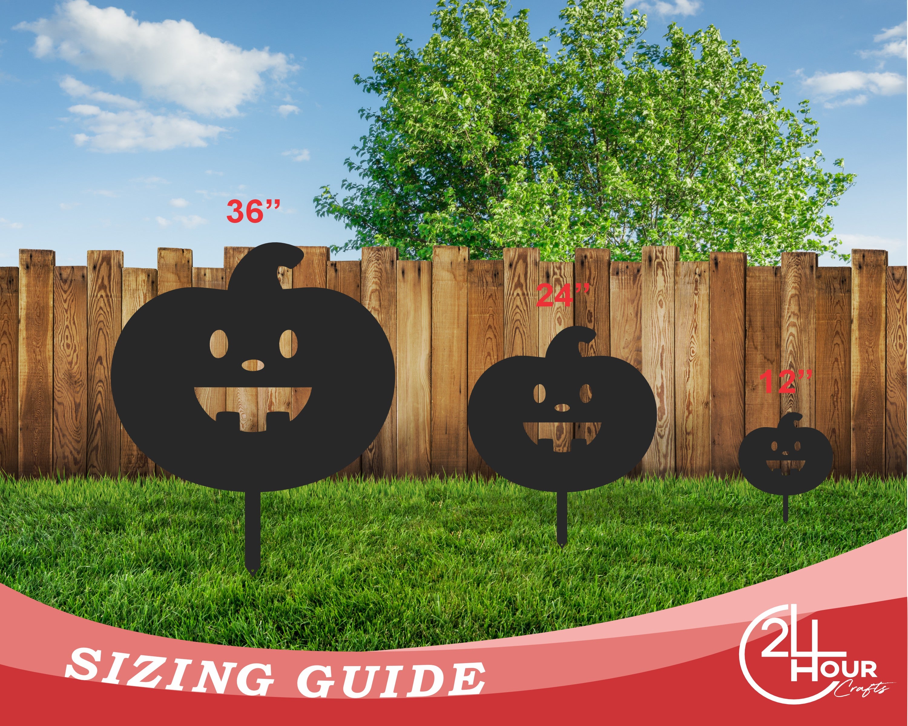 Decorative Metal Halloween Pumpkin Garden Stakes - Set of Three with Heights Up to 46 Inches and More Than 20 Color Choices