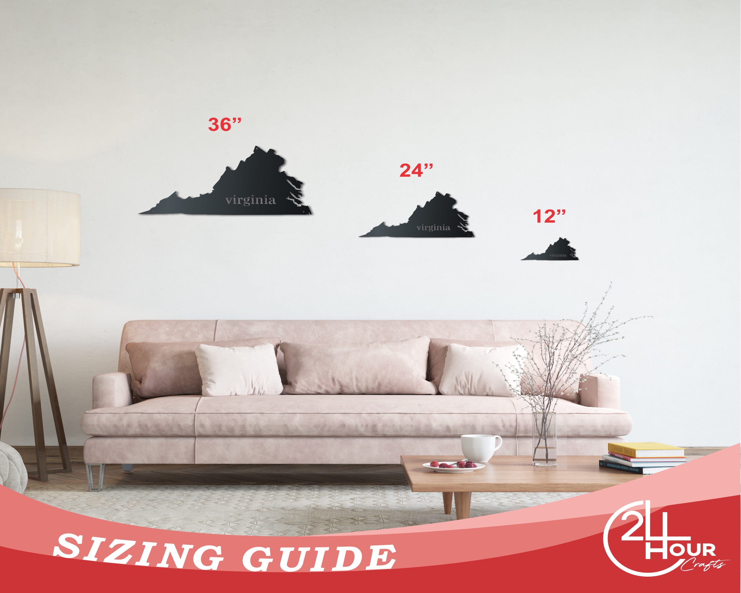 Customizable Metal Virginia Wall Art - 14 Color Choices, 12 - 46 Inches