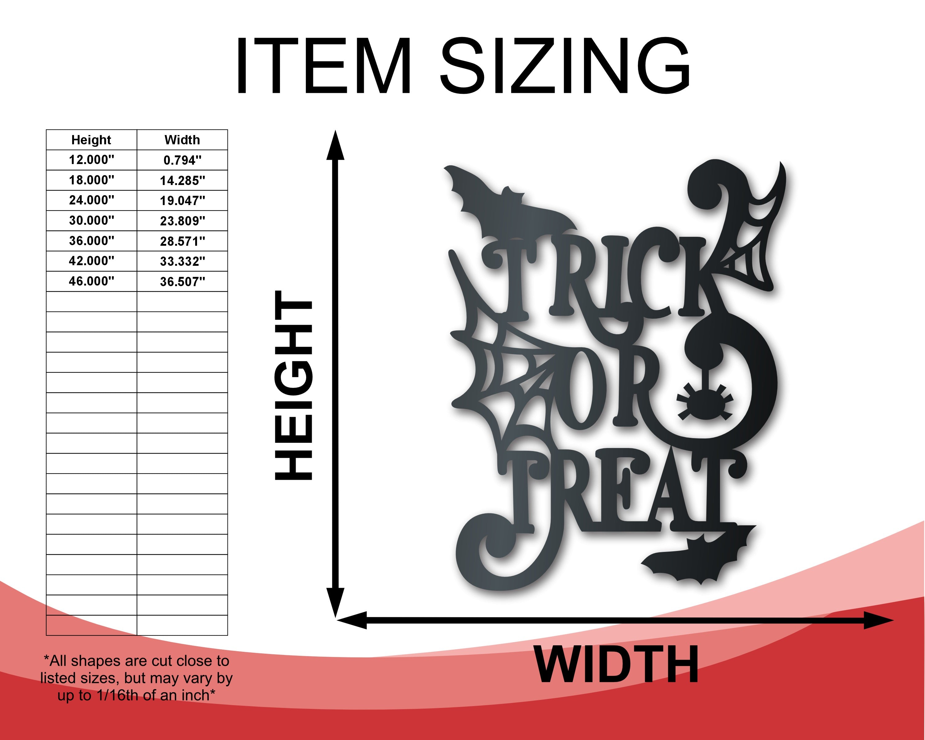 Indoor and Outdoor Metal Halloween Trick or Treat Wall Decor Art with Up to 36 Inches Size and Over 20 Different Color Choices