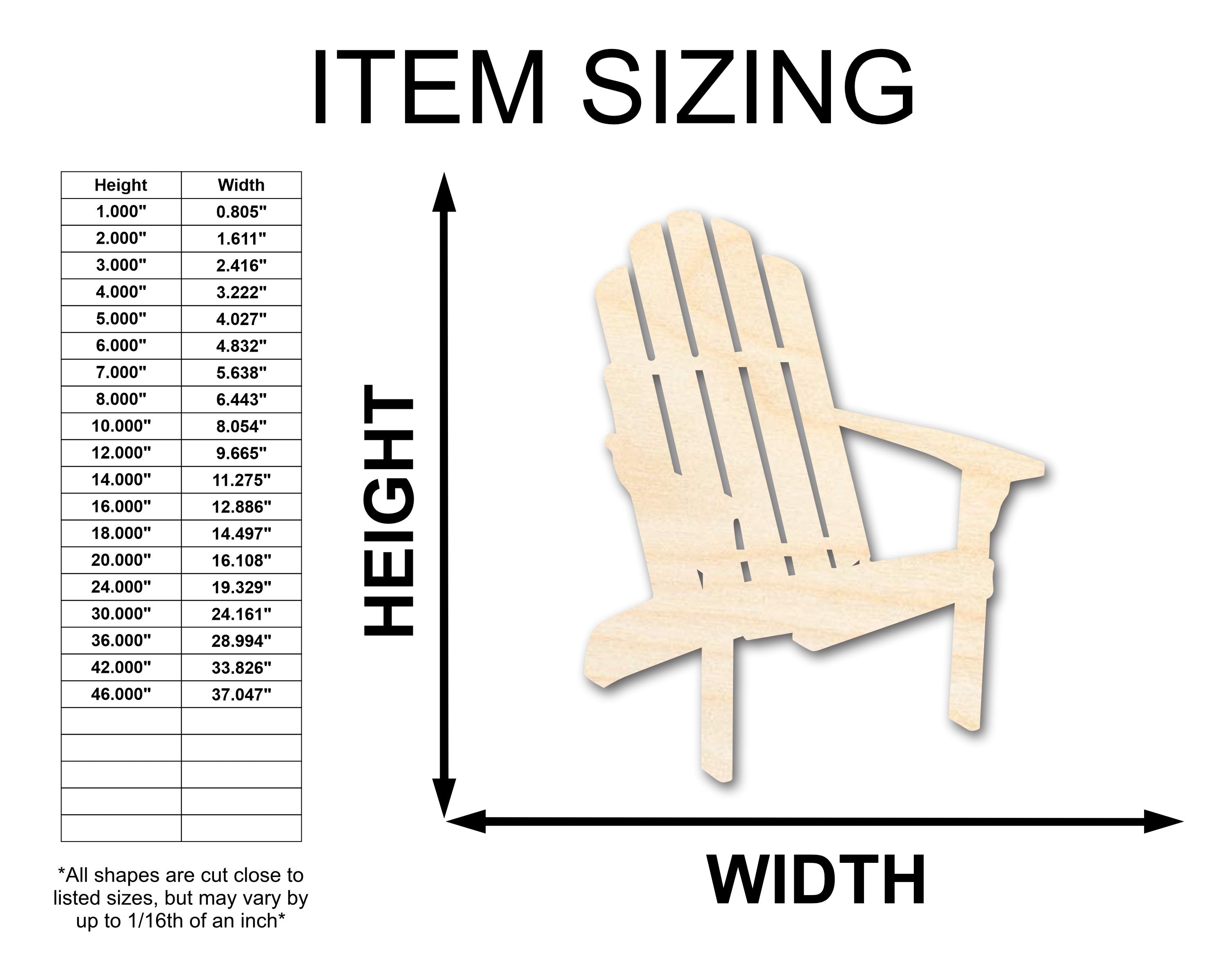 Unfinished Wood Craft Cutout in the Shape of an Adirondack Chair for Summer and Beach DIY Projects up to 46 Inches