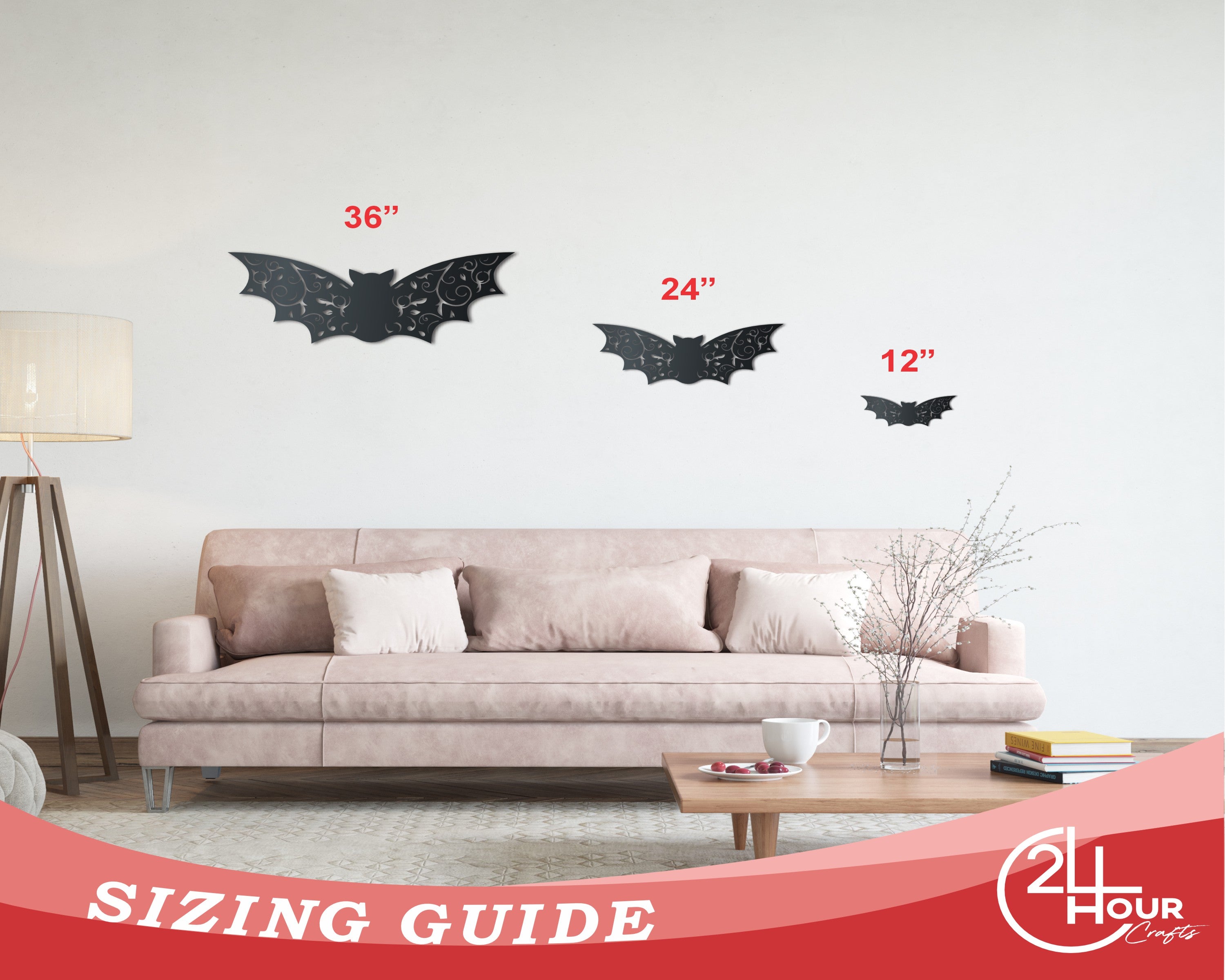 Halloween Metal Floral Bat Wall Art | Up to 36 Inches | Over 20 Color Choices
