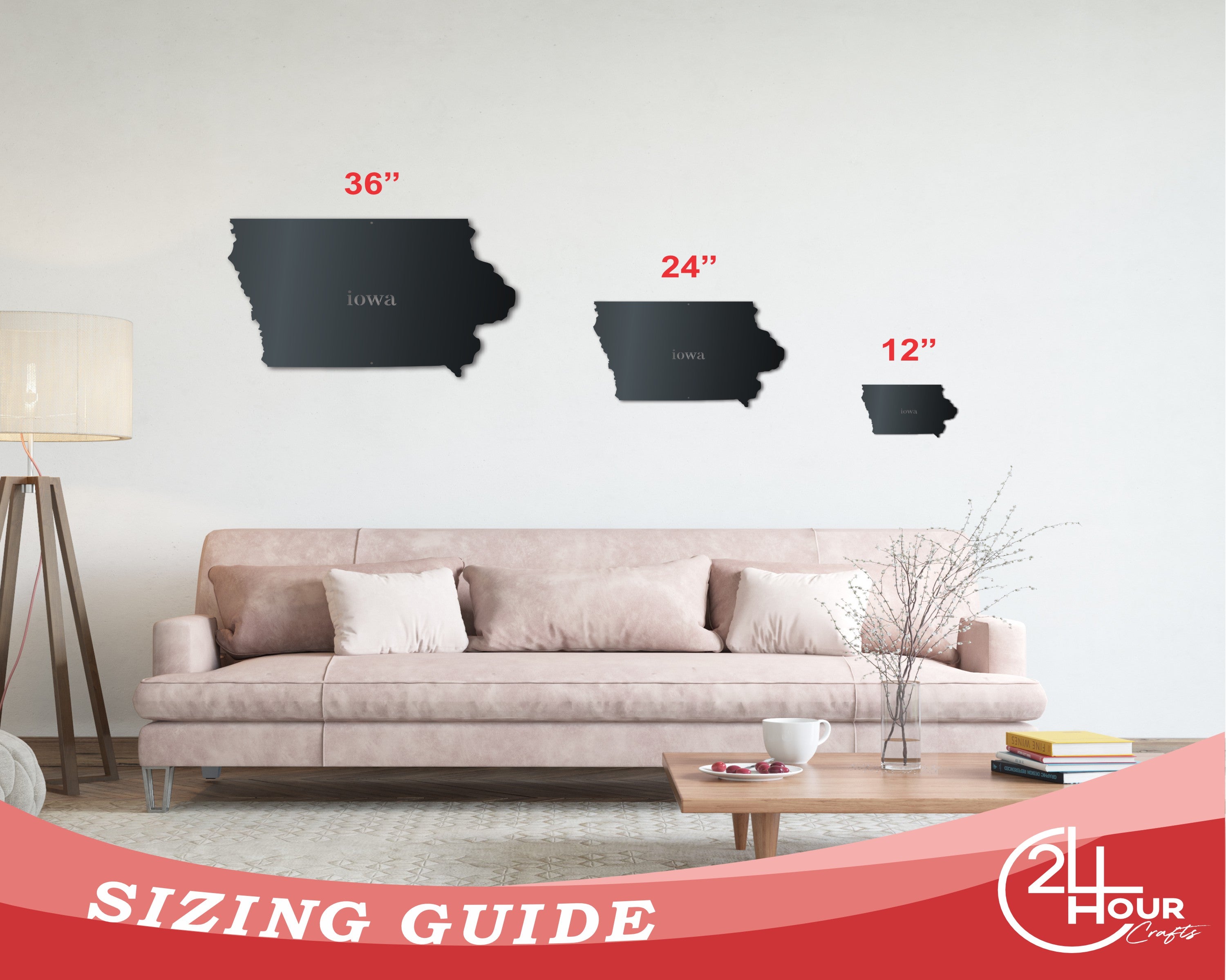 Customizable Metal Iowa Wall Art - 14 Color Choices, 12 - 46 Inches