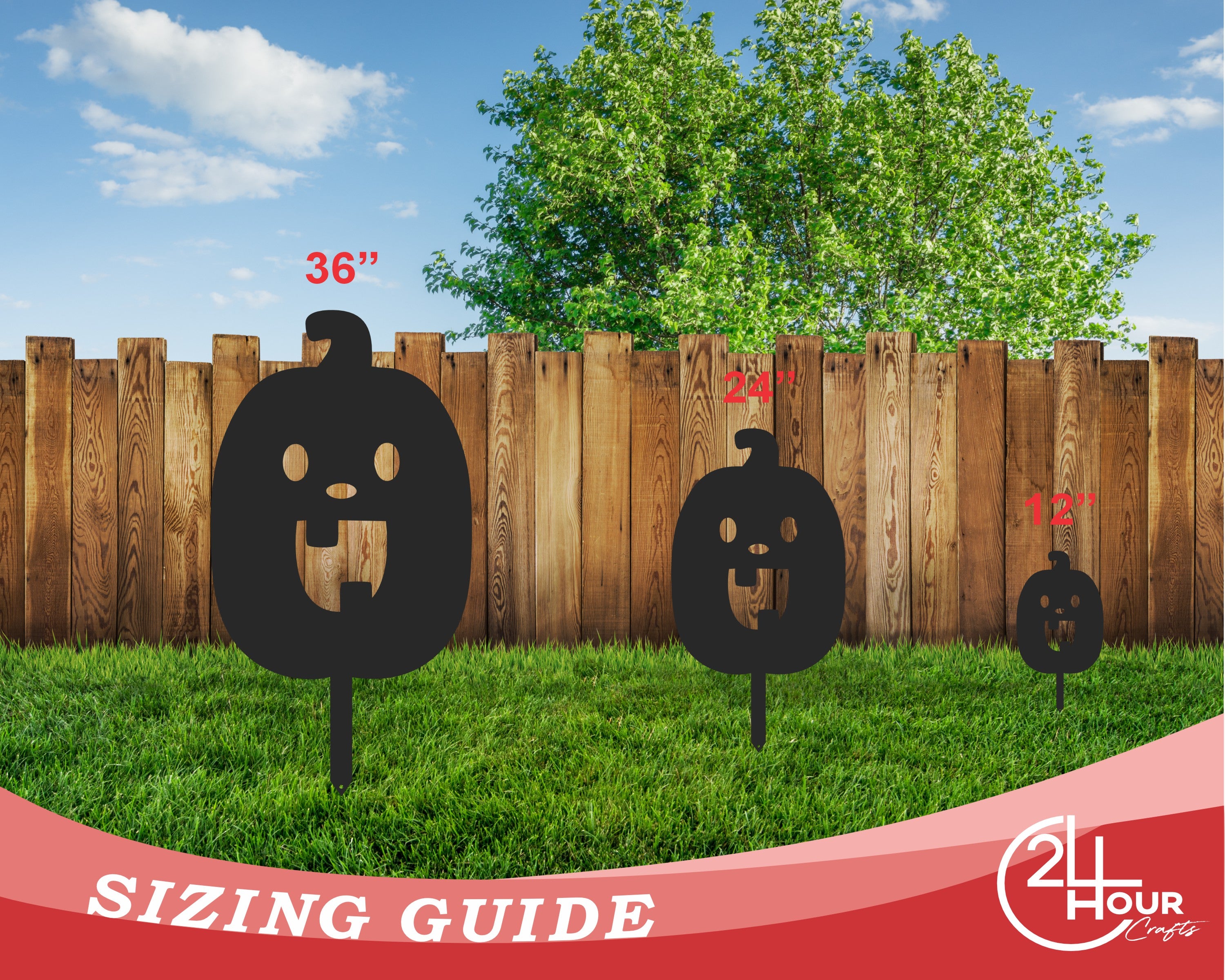 Decorative Metal Halloween Pumpkin Garden Stakes - Set of Three with Heights Up to 46 Inches and More Than 20 Color Choices