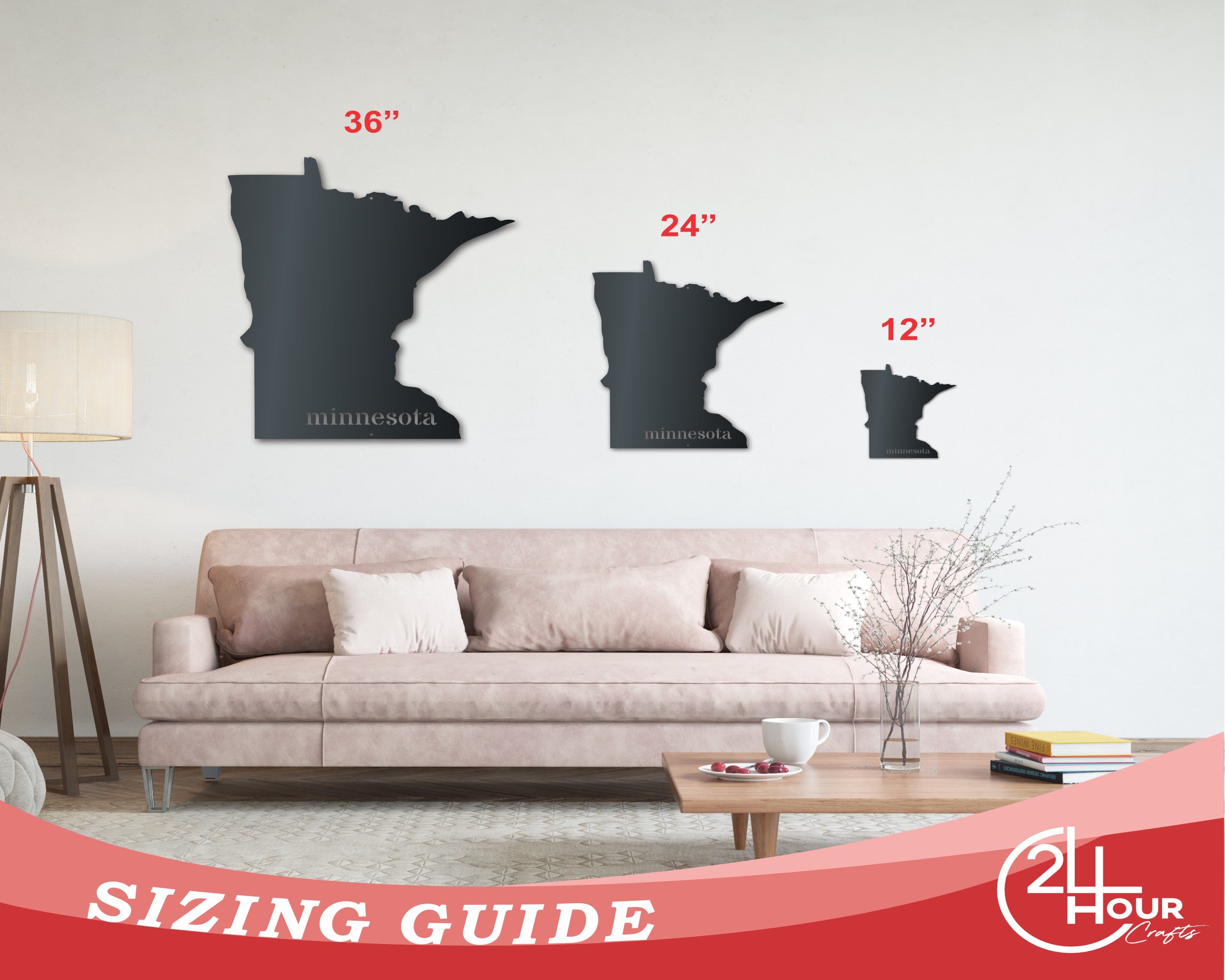 Customizable 14-Color Metal Minnesota Wall Art - US State Sign