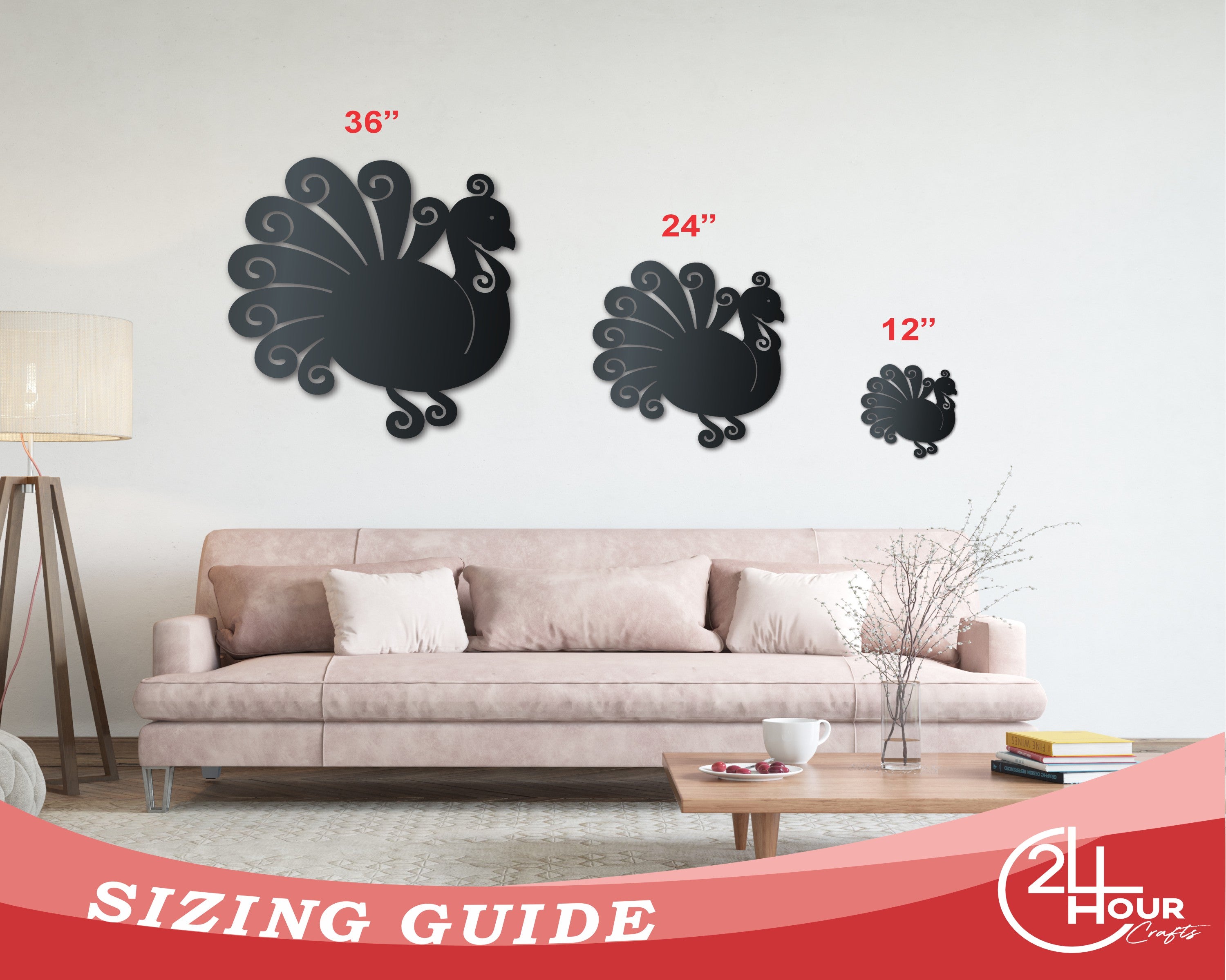 Durable Metal Turkey Wall Art for Thanksgiving | Up to 36 Inches | 20+ Color Options