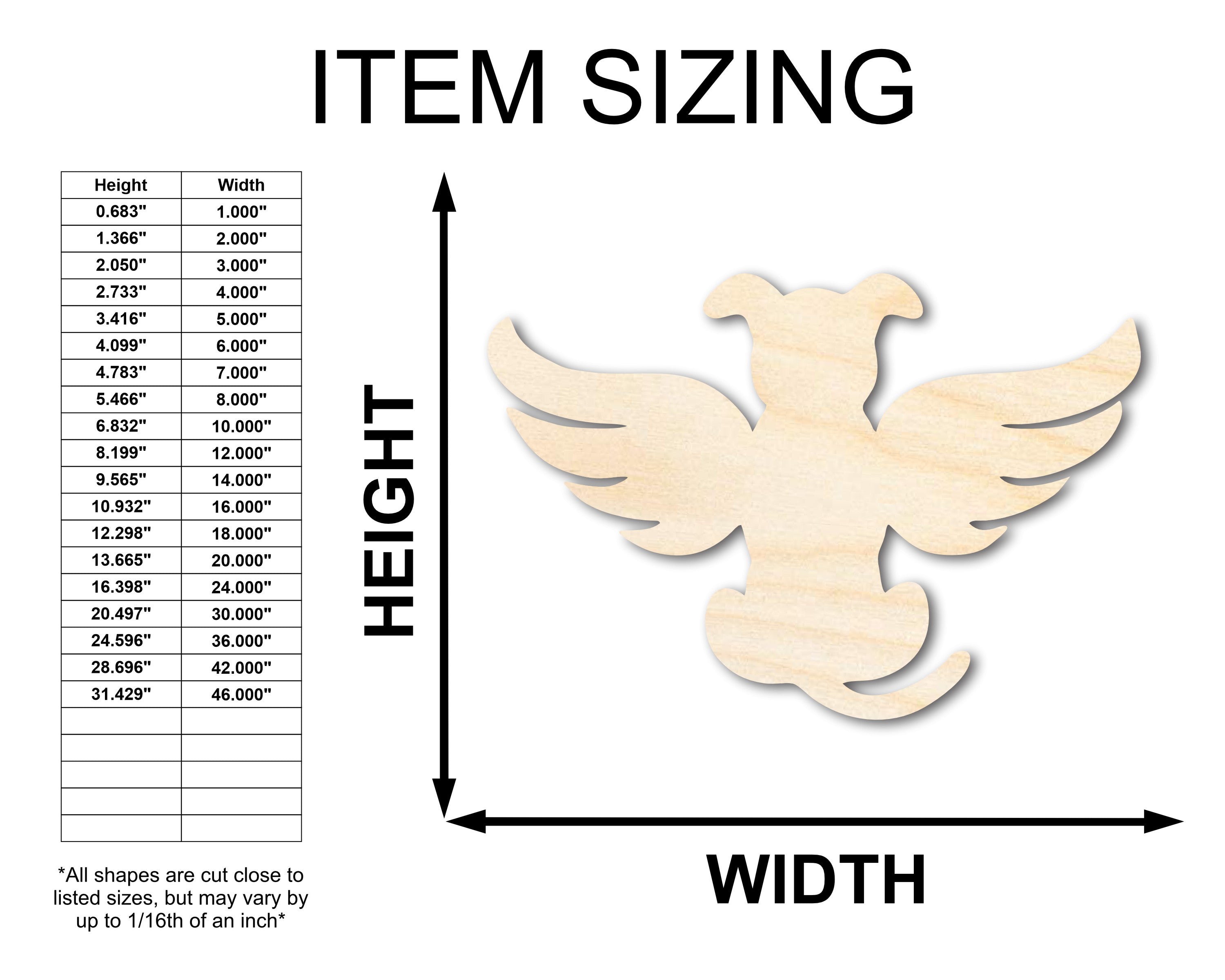 Unfinished Wood Pet Craft in Angel Dog Shape - Sizes up to 46 Inches