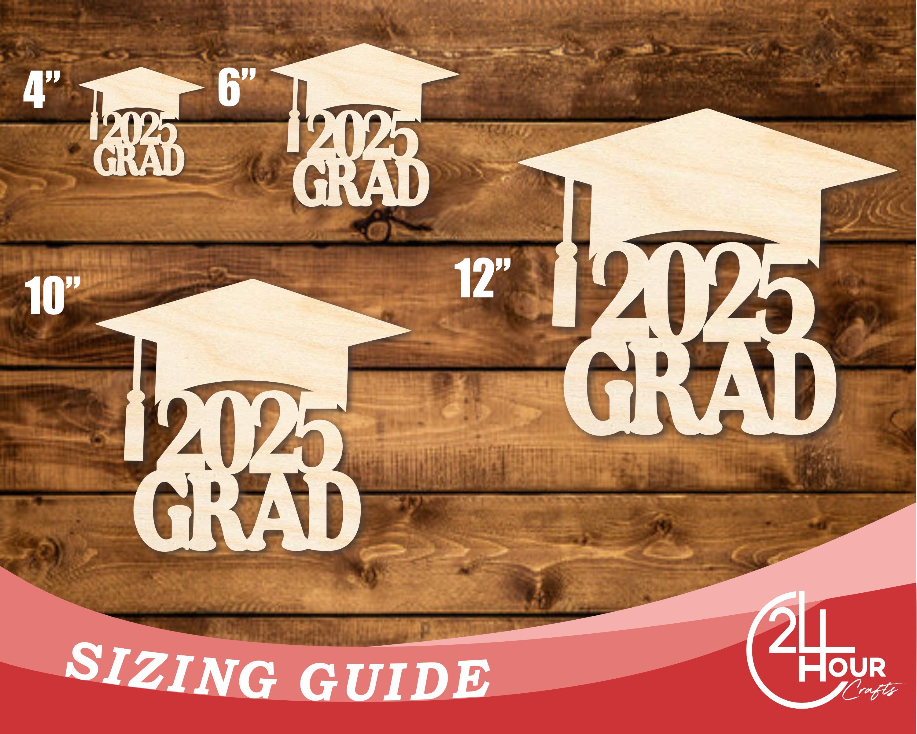 Unfinished Baltic Birch 2025 Grad Shape DIY Craft Cutout up to 46 Inches
