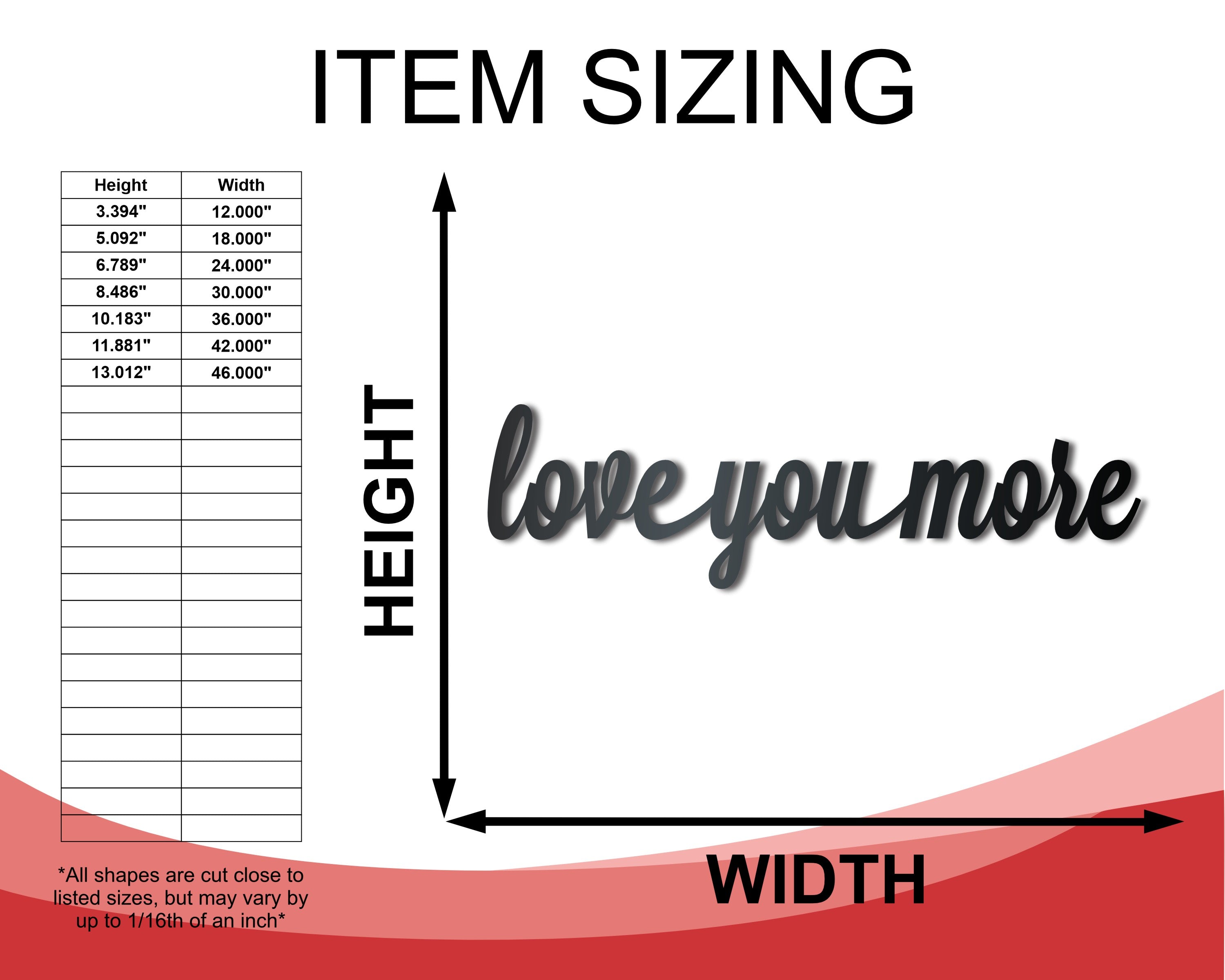 Metal Wall Art Sign Expressing 'Love You More' with 14 Different Color Choices