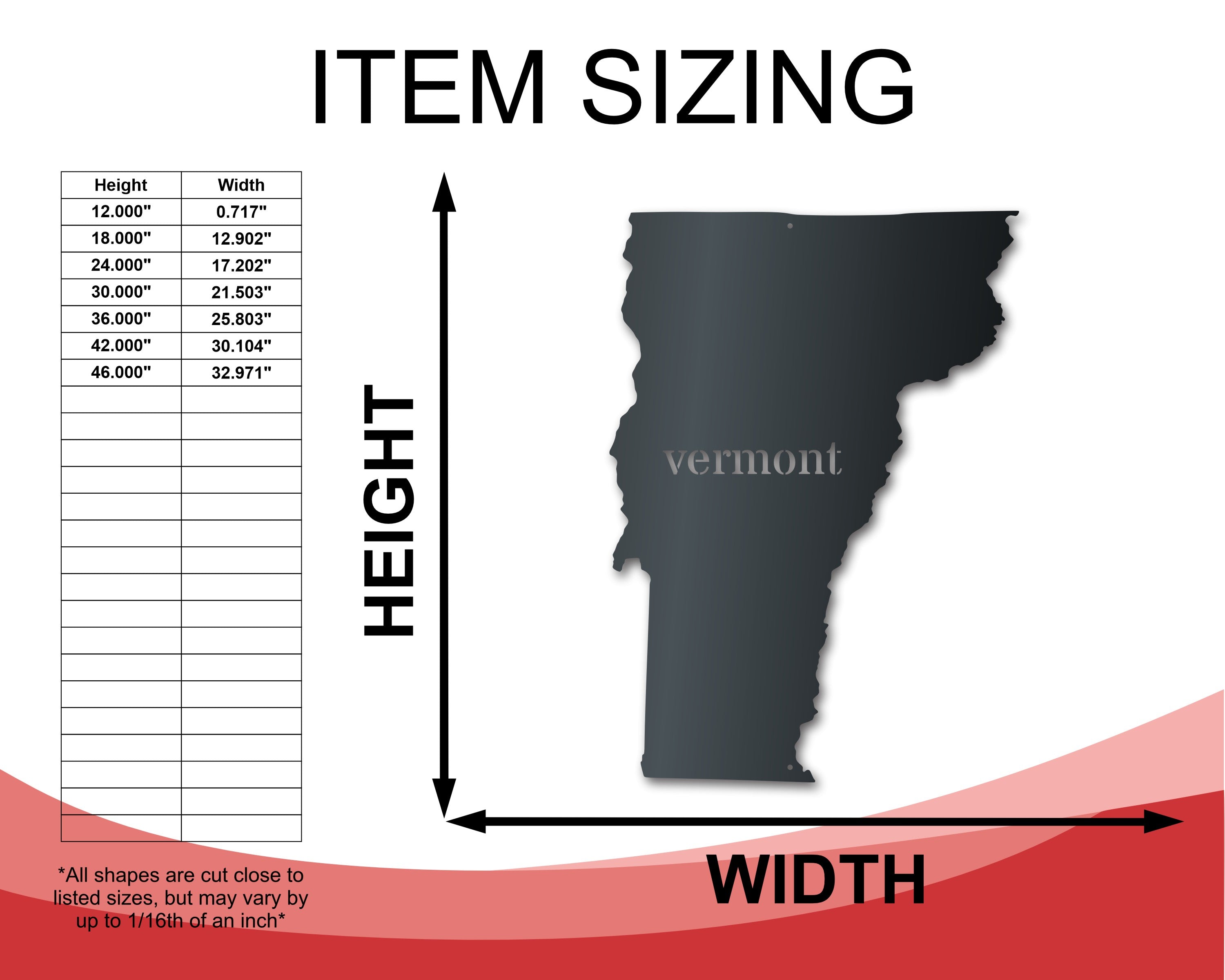 Customizable Metal US State Wall Art - Vermont Sign with 14 Color Choices
