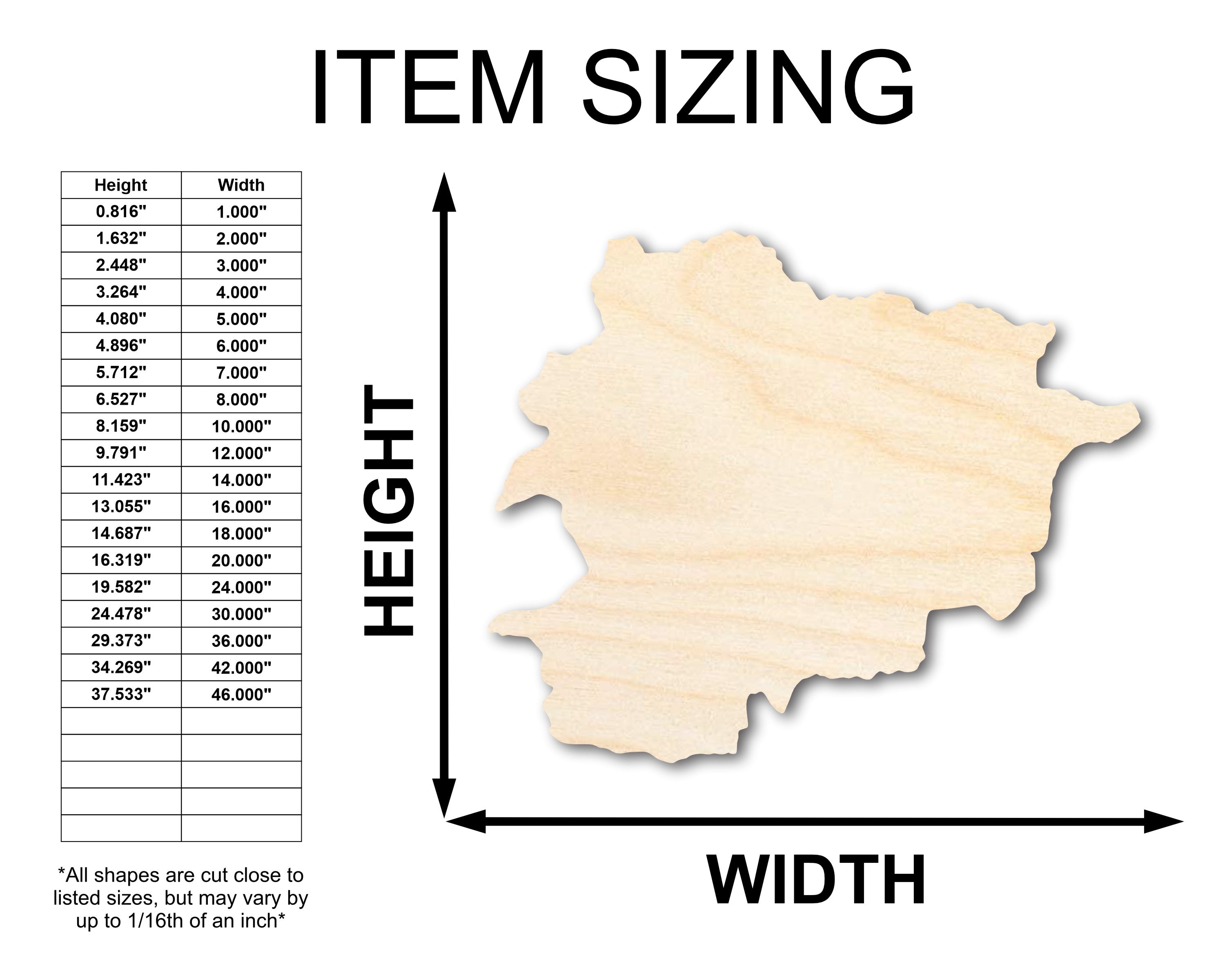 Unfinished DIY Craft Wood in the Shape of Andorra - Ideal for Up to 46 Do - It - Yourself Projects