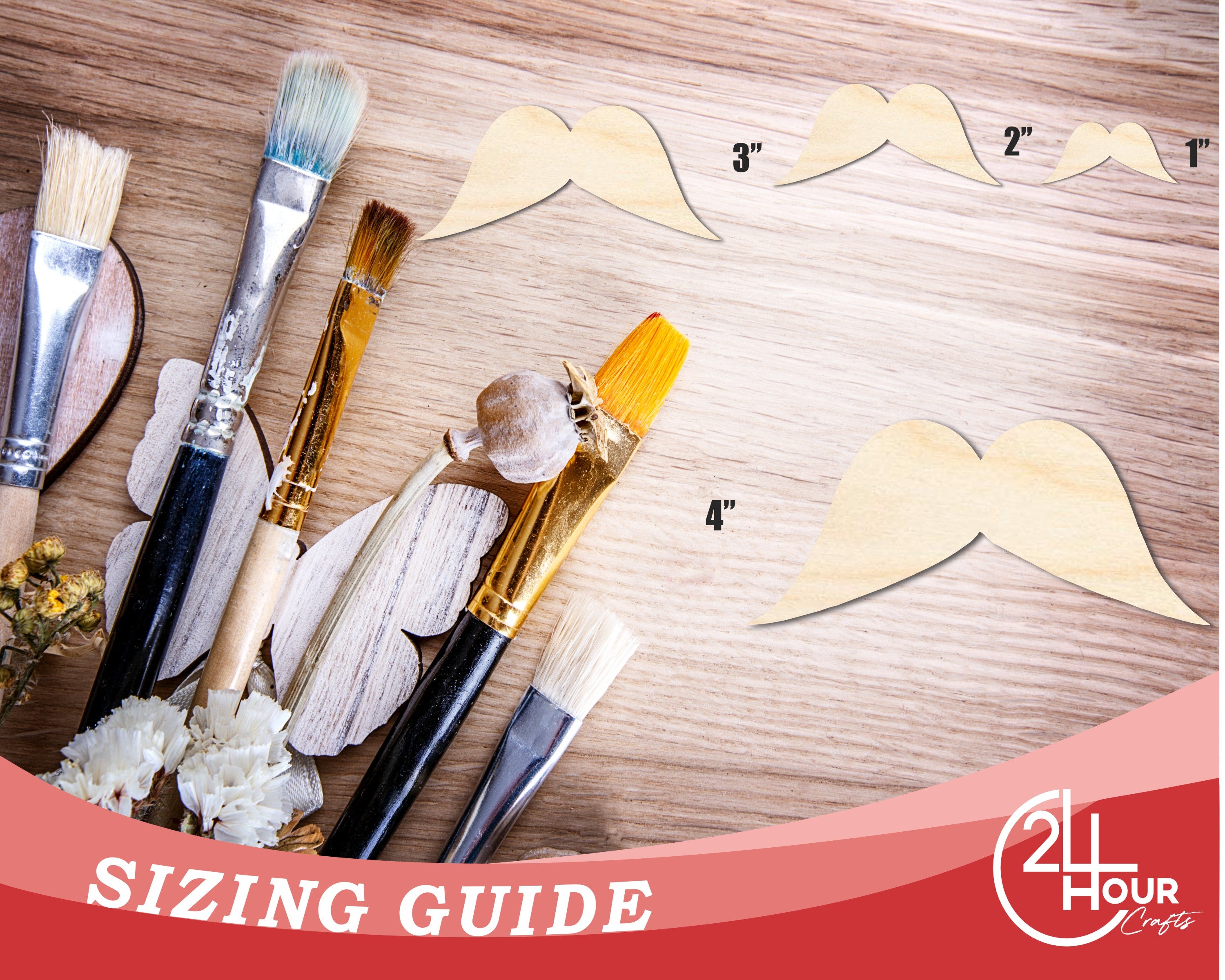 Unfinished DIY Craft Cutout of Mustache Silhouette - Up to 46 Pieces for Do - It - Yourself Projects