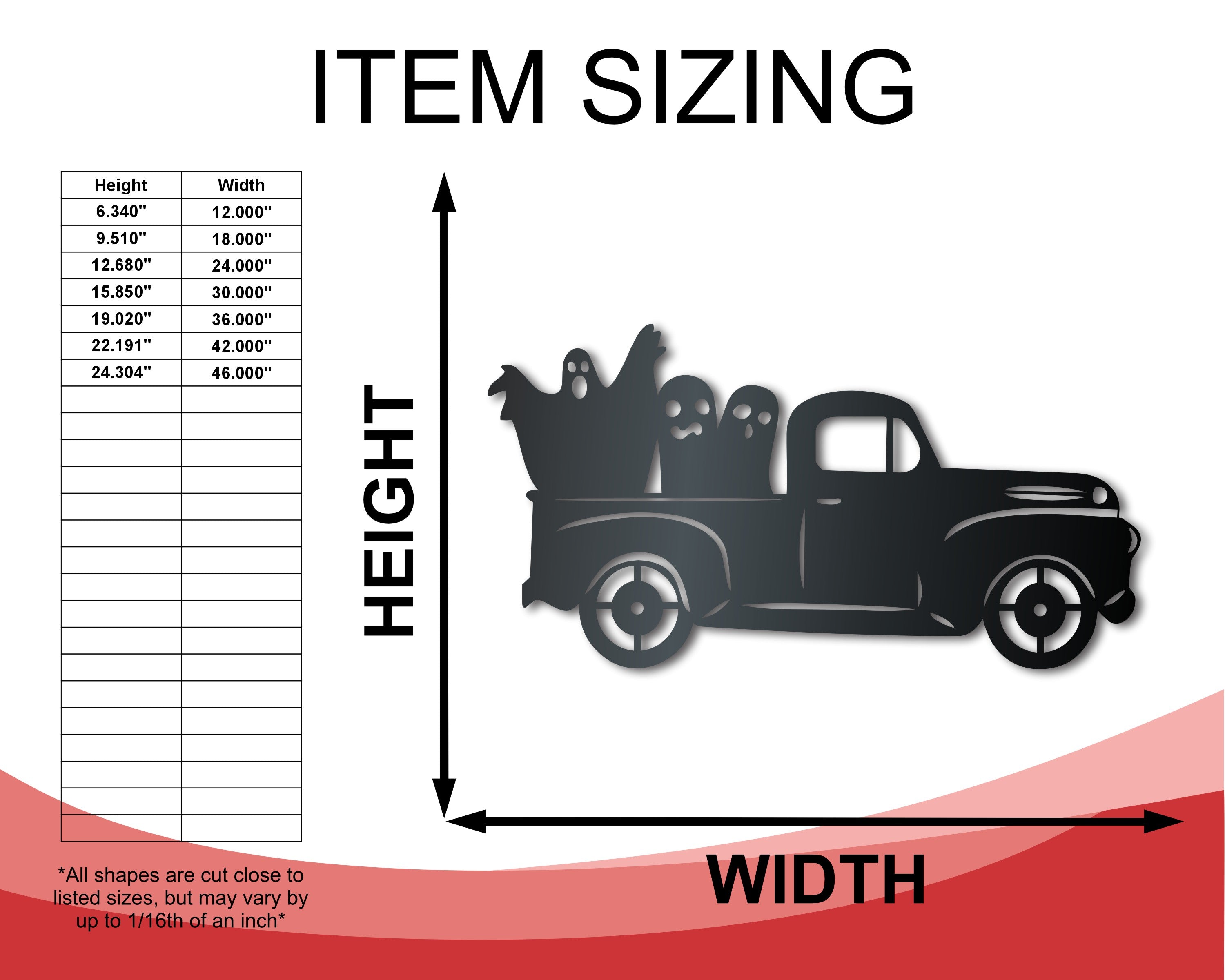 Indoor & Outdoor Metal Ghost Pickup Truck Wall Art for Halloween - 36 Sizes, 20+ Colors