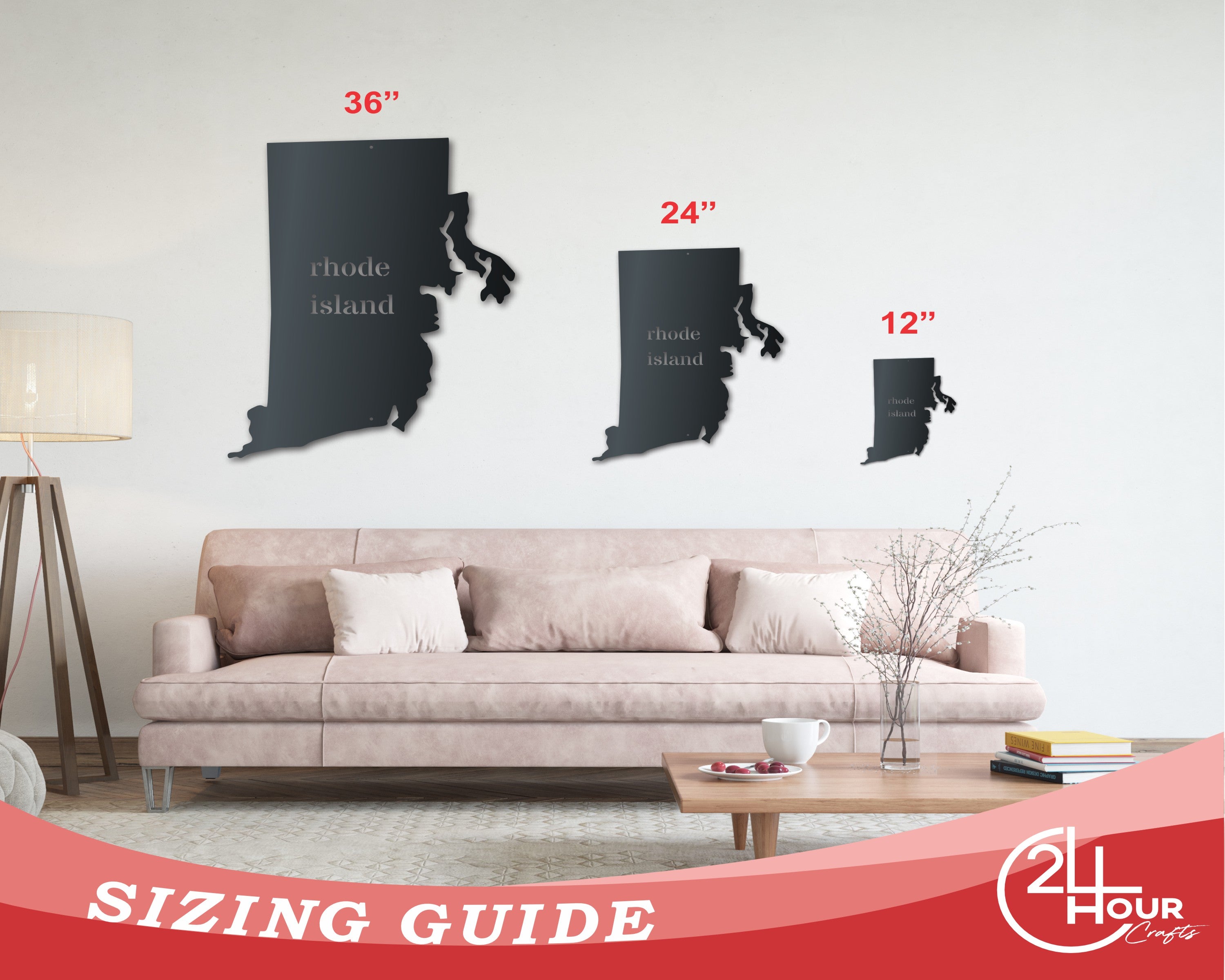 Customizable Metal Rhode Island Wall Art with 14 Color Choices