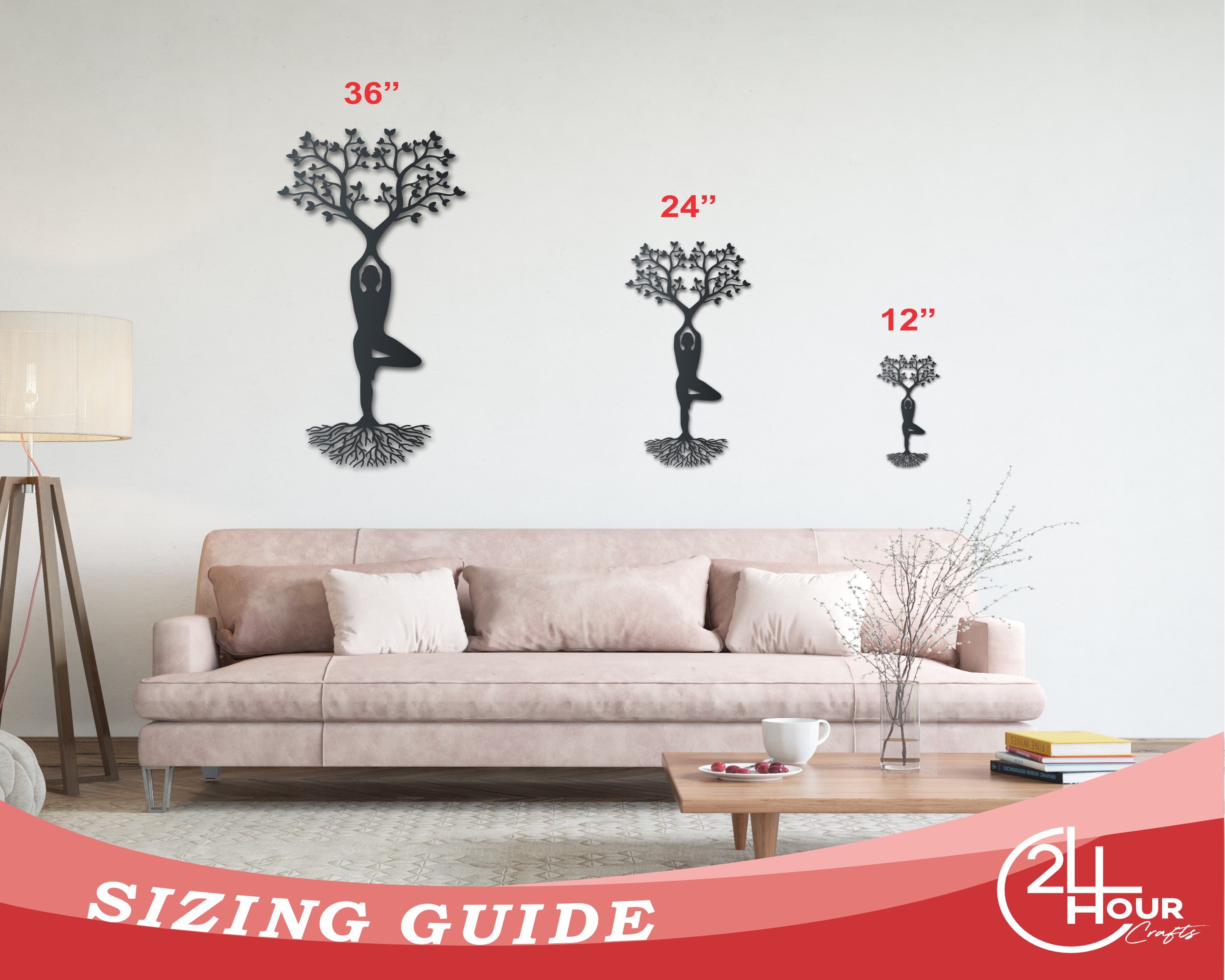 14 - Color Choices Metal Wall Art for Yoga Tree Pose Decoration