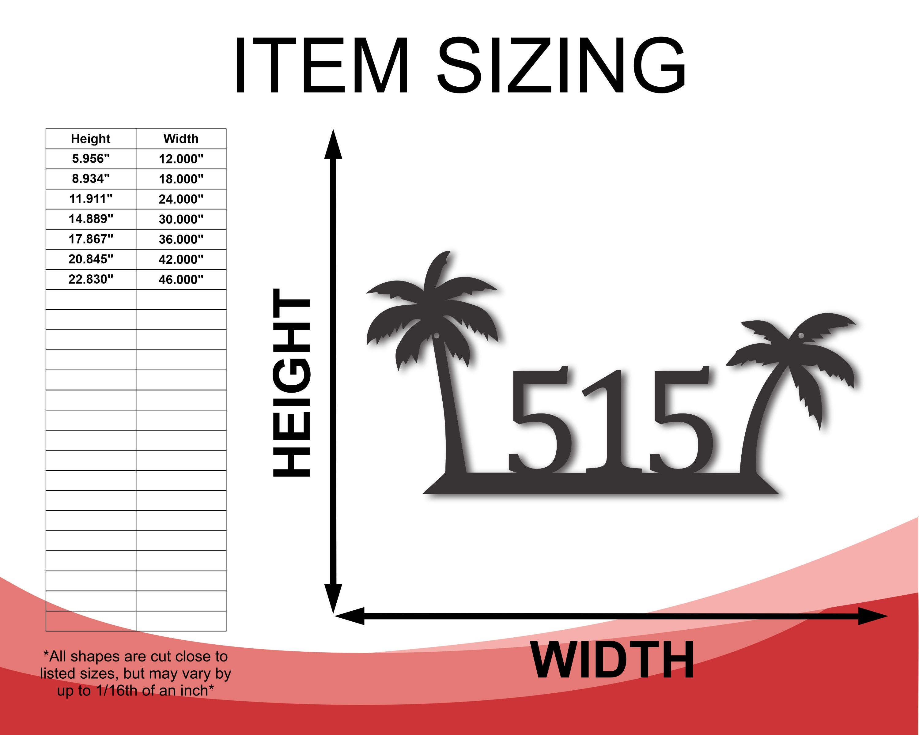 Metal Tropical Style House Number Sign with Metal Palm Tree Design | 15 Different Color Options for Address Display