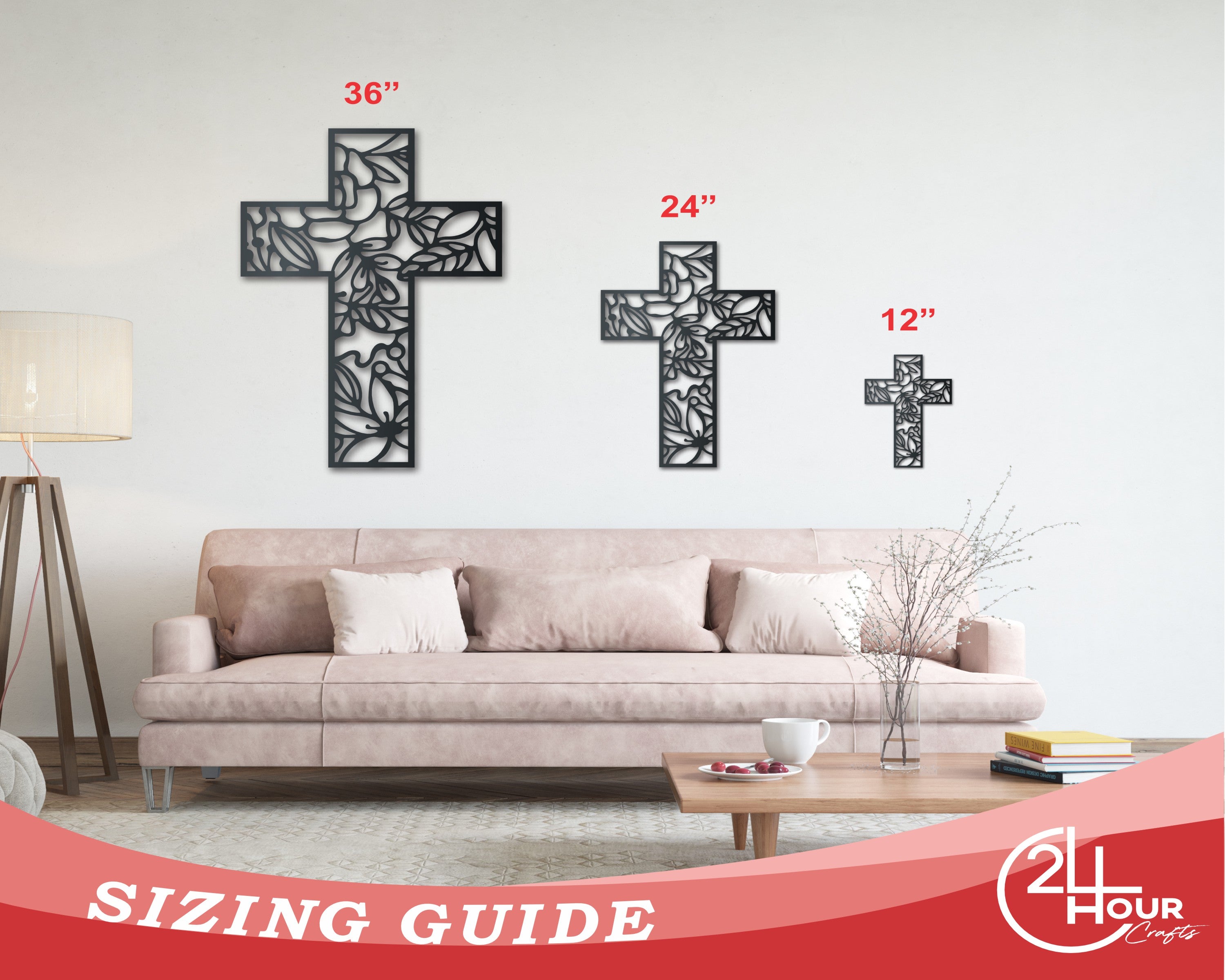 14 - Color Metal Floral Cross Wall Decor with Multiple Sizes