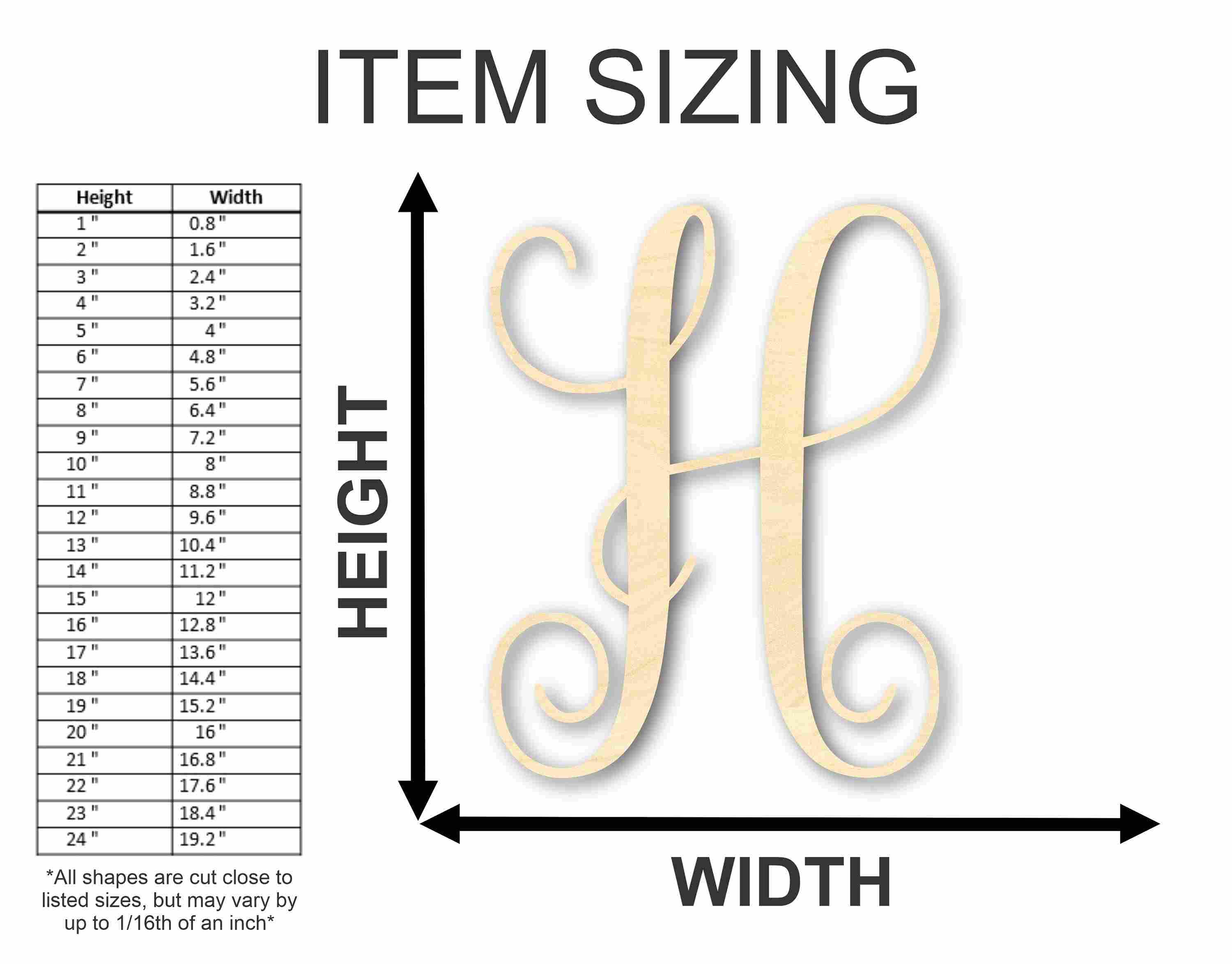 Unfinished Laser - Cut Individual Wood Monogram for Personalized Decor - Ideal for Weddings, Nursery, and Wall Hangings, Up to 46 Inches High for DIY Projects