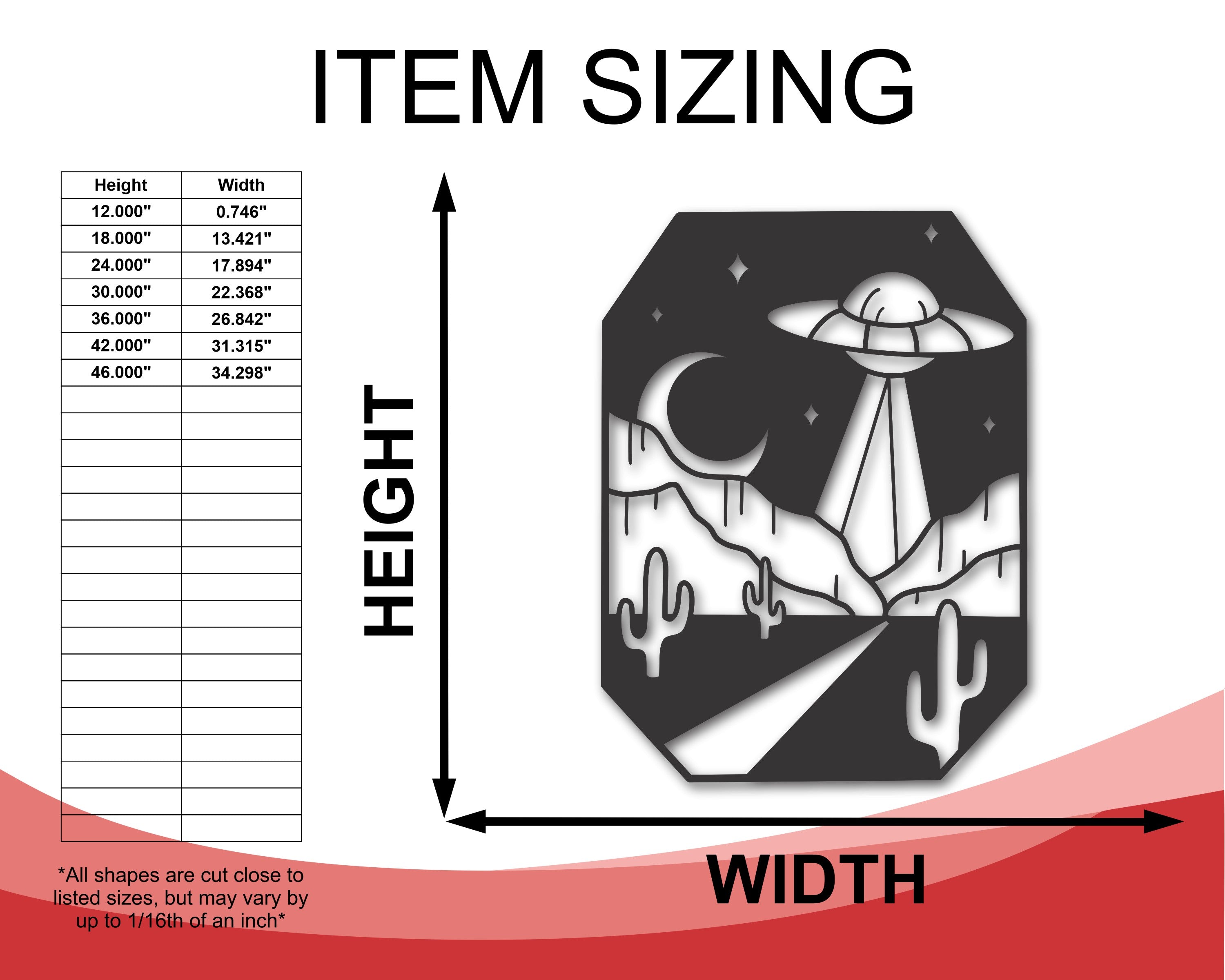 Decorative Metal Wall Art Featuring a UFO Flying Over the Desert