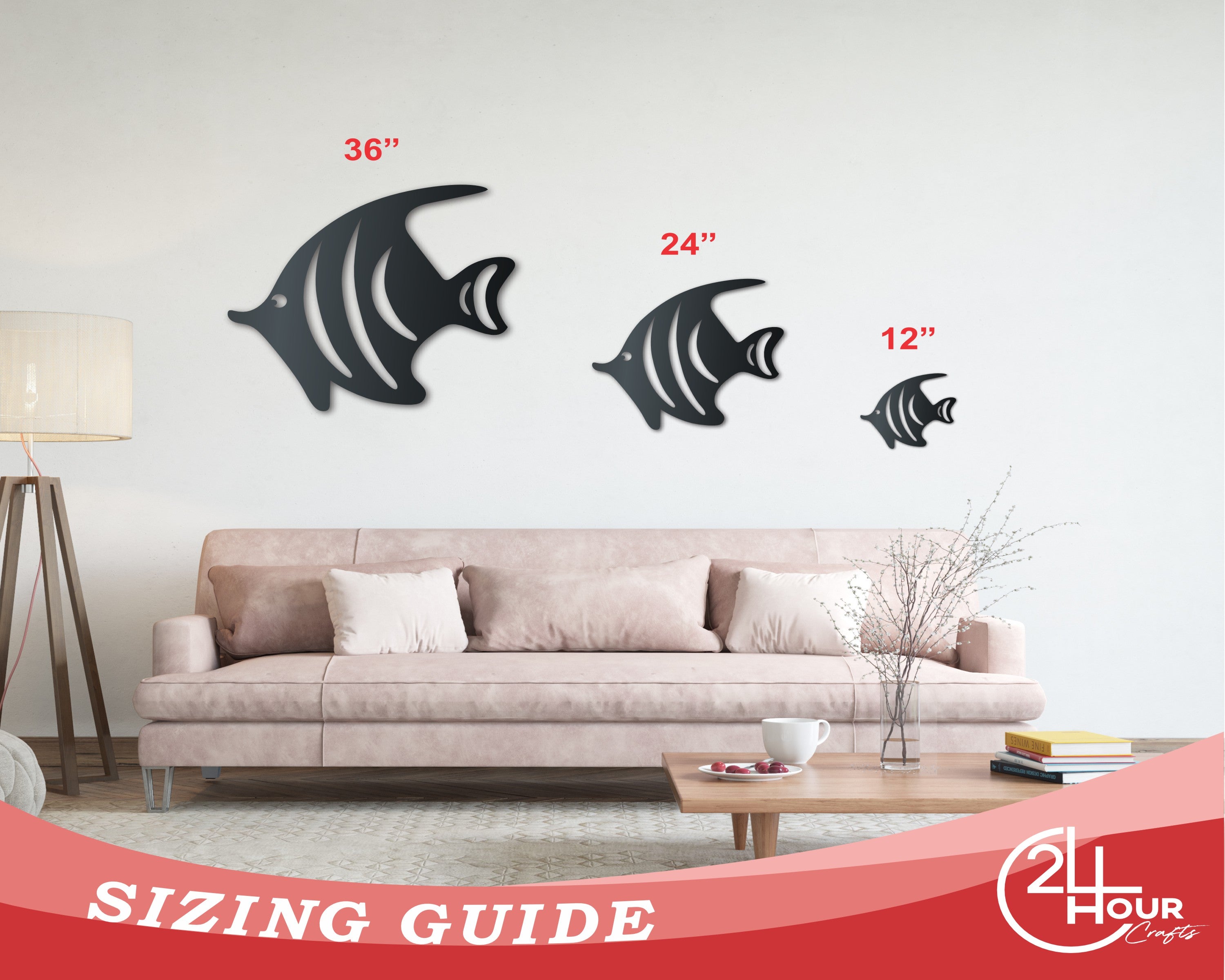 Decorative Metal Tropical Fish Wall Sign for Indoor and Outdoor Use | Available Sizes Up to 46 Inches | More Than 20 Color Choices