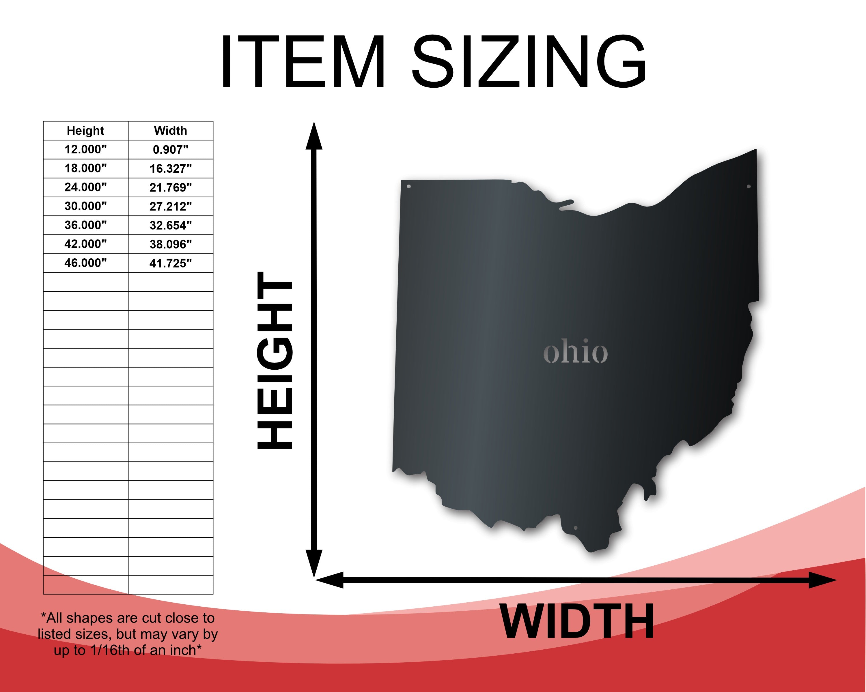 Customizable 14-Color Metal Ohio Wall Art Sign in Various Sizes