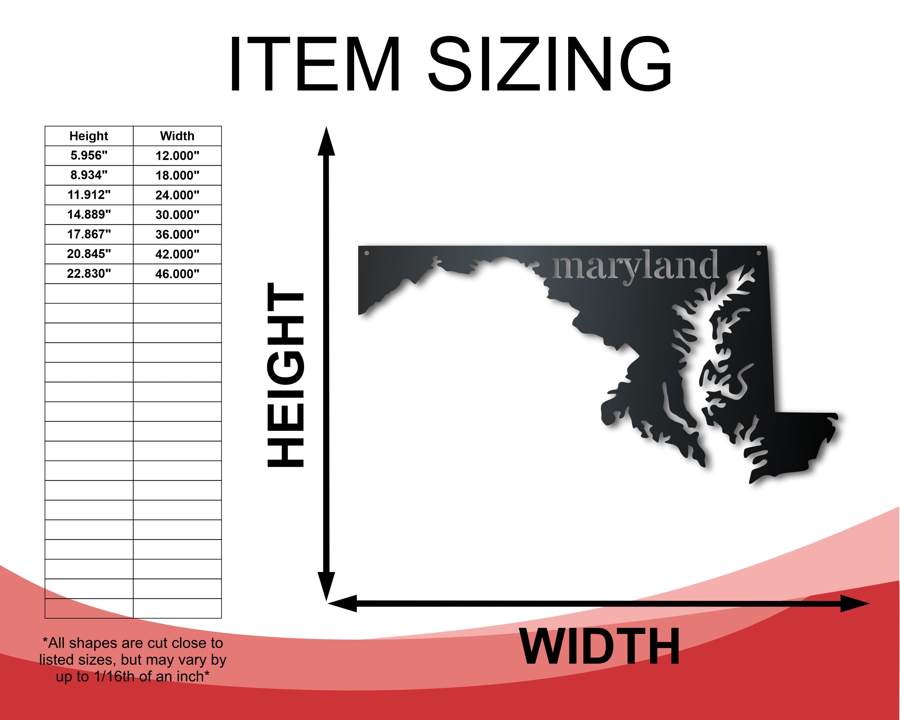 Customizable Metal Wall Art Sign of Maryland State in the US with 14 Color Choices