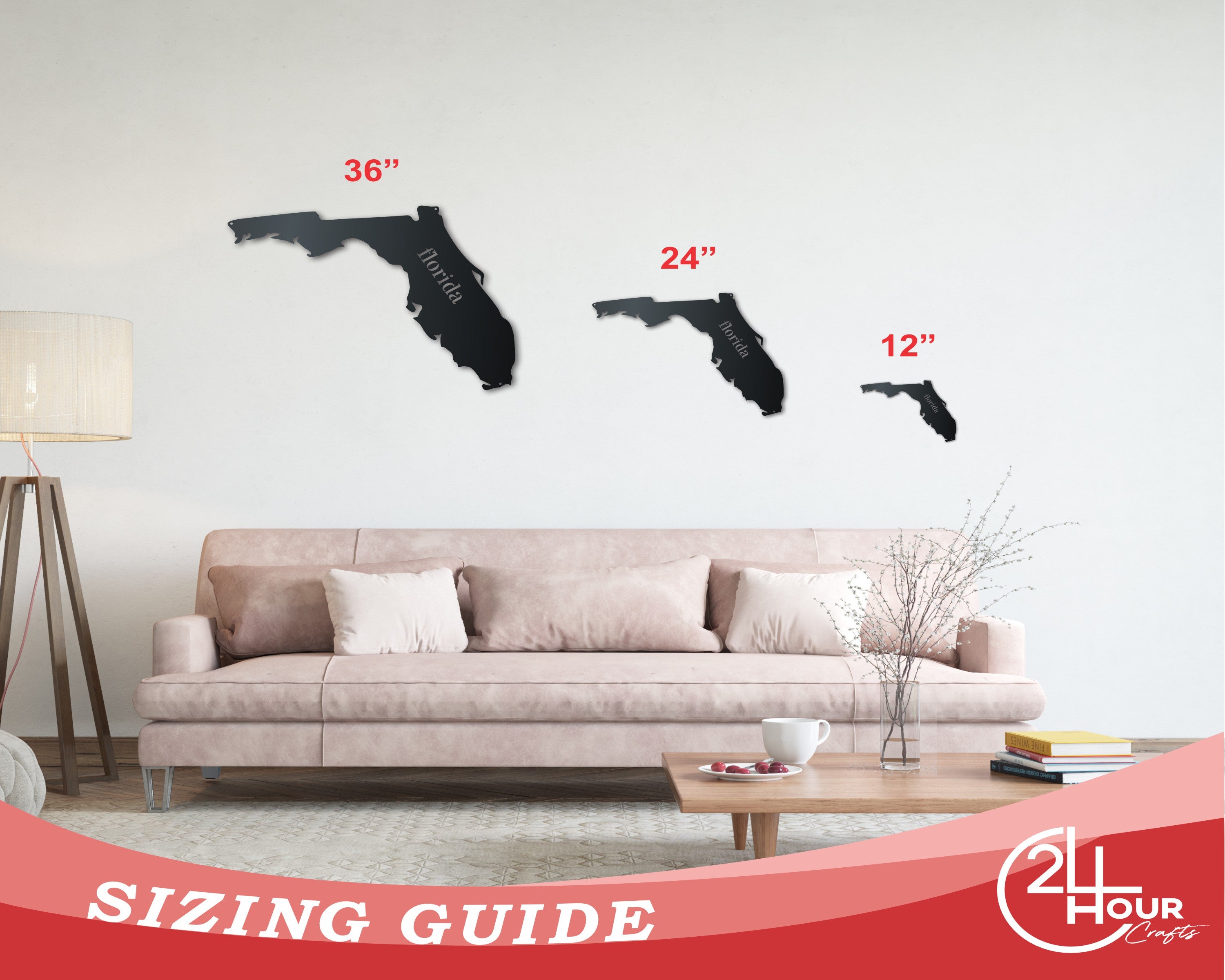 Customizable Metal Florida Wall Art - 14 Color Choices, 12 - 46 Inches