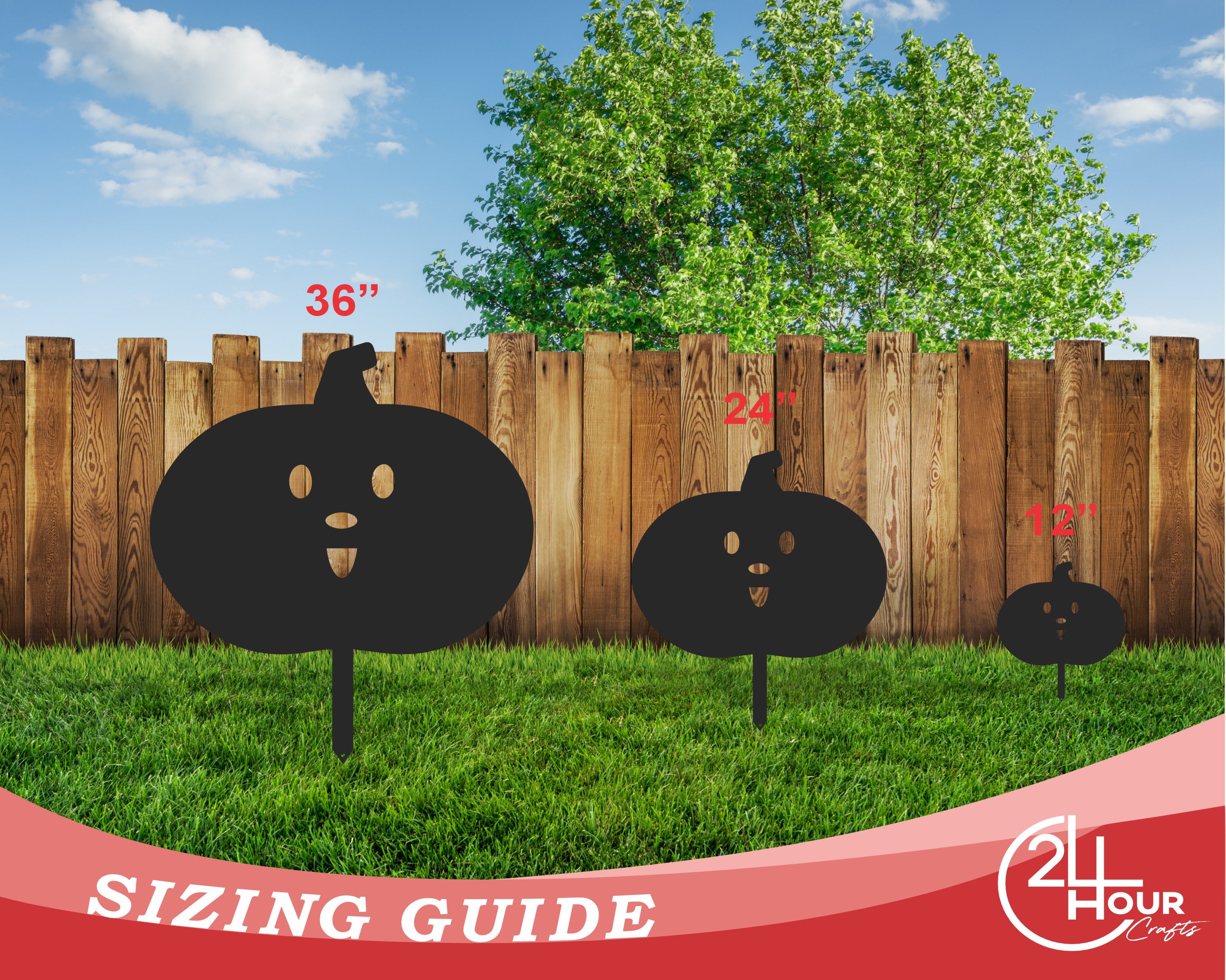 Decorative Metal Halloween Pumpkin Garden Stakes - Set of Three with Heights Up to 46 Inches and More Than 20 Color Choices